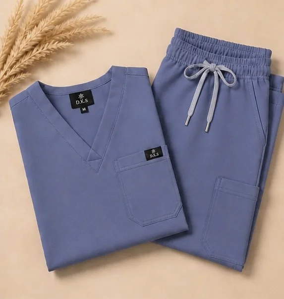 D.K.S. Signature V-Neck Scrub Set-Ceil Blue