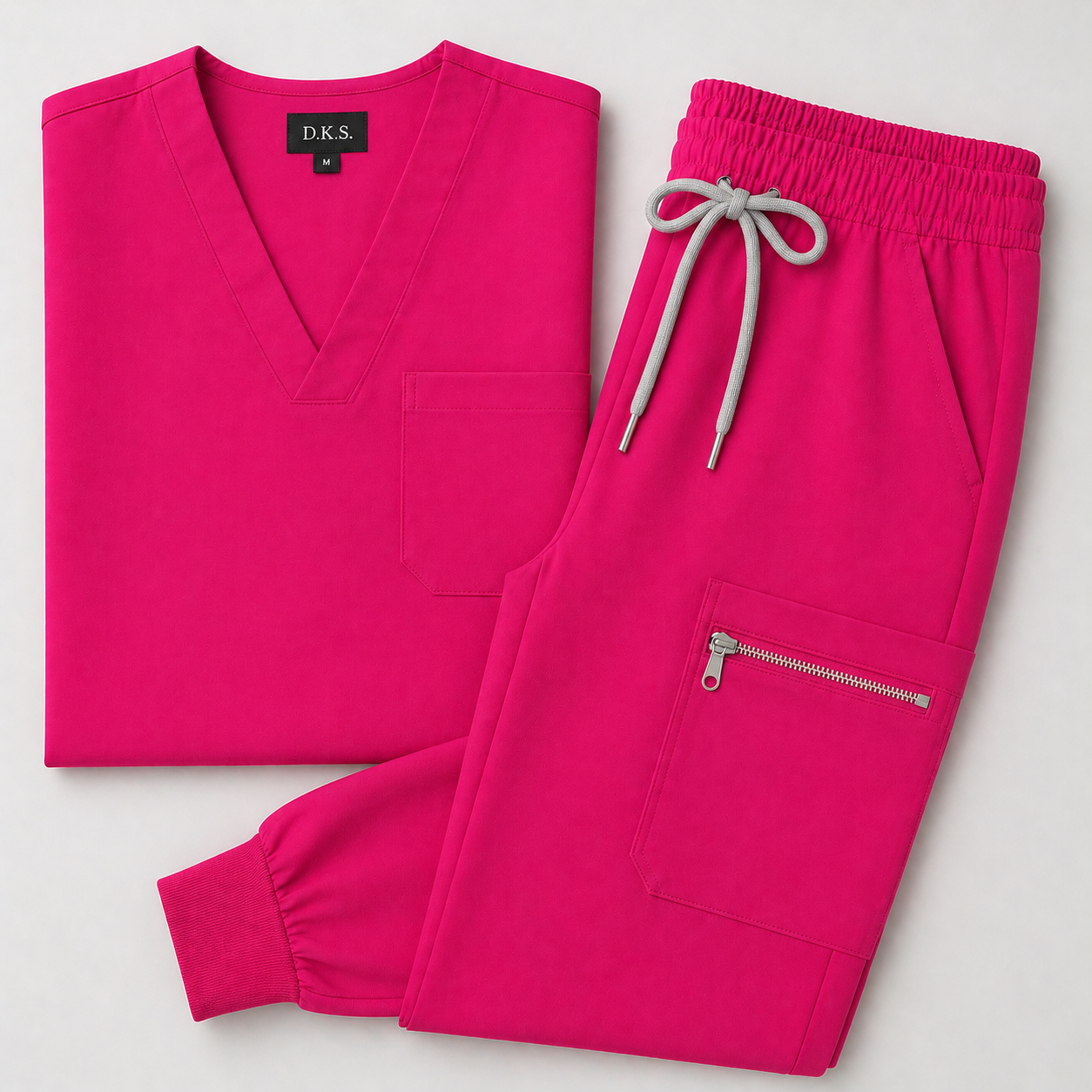 D.K.S. Signature V-Neck Scrub Set- Hot Pink