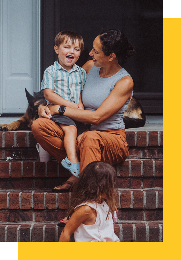 Photo of a mother and son on a porch
