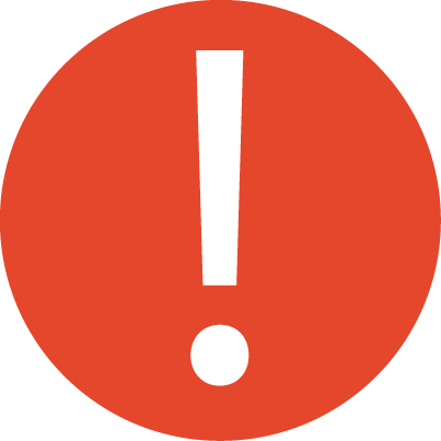 Red circle with white exclamation mark in the center.