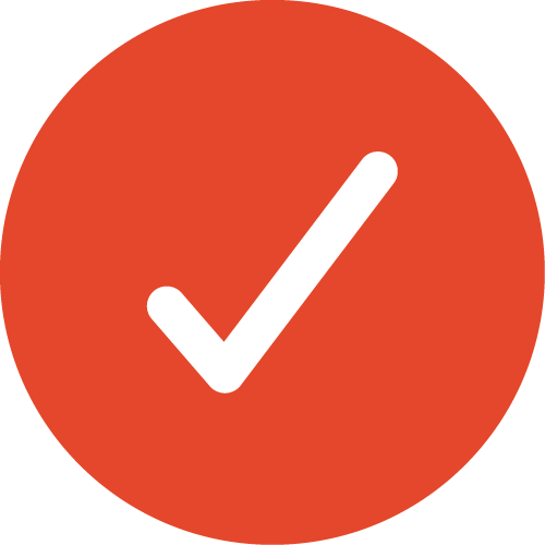 White checkmark inside a red circle, indicating approval or completion.