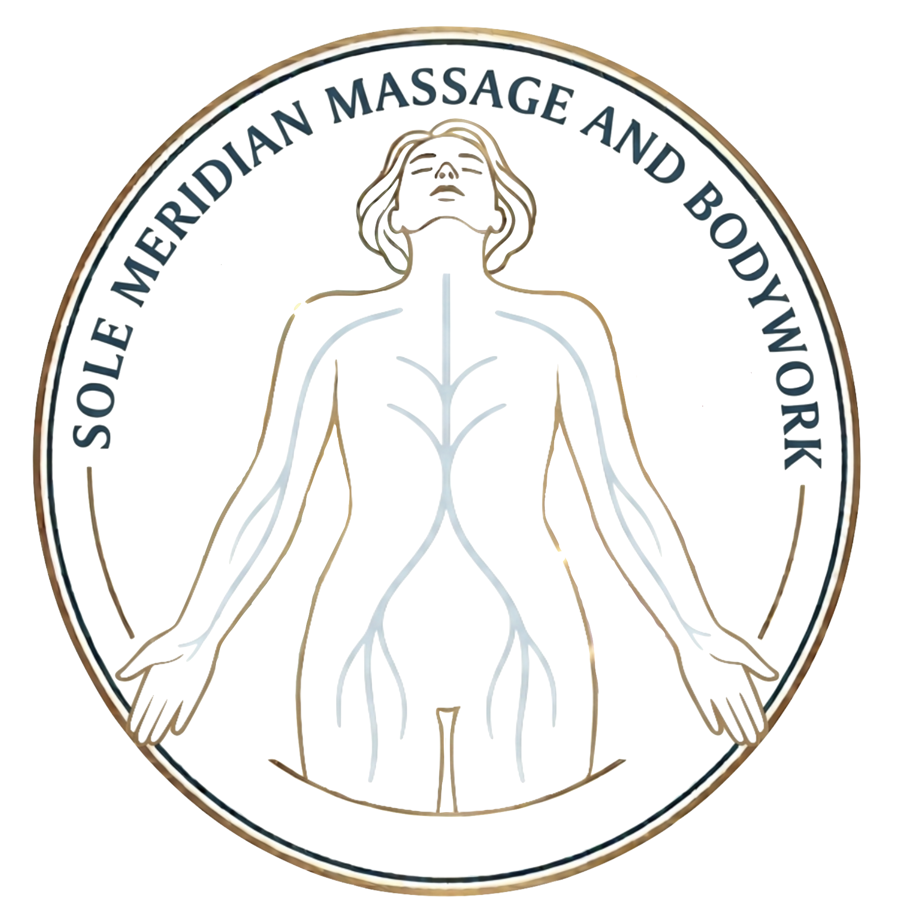 Sole Meridian Massage and Bodywork Logo - Female form present with healing energy flowing through body.