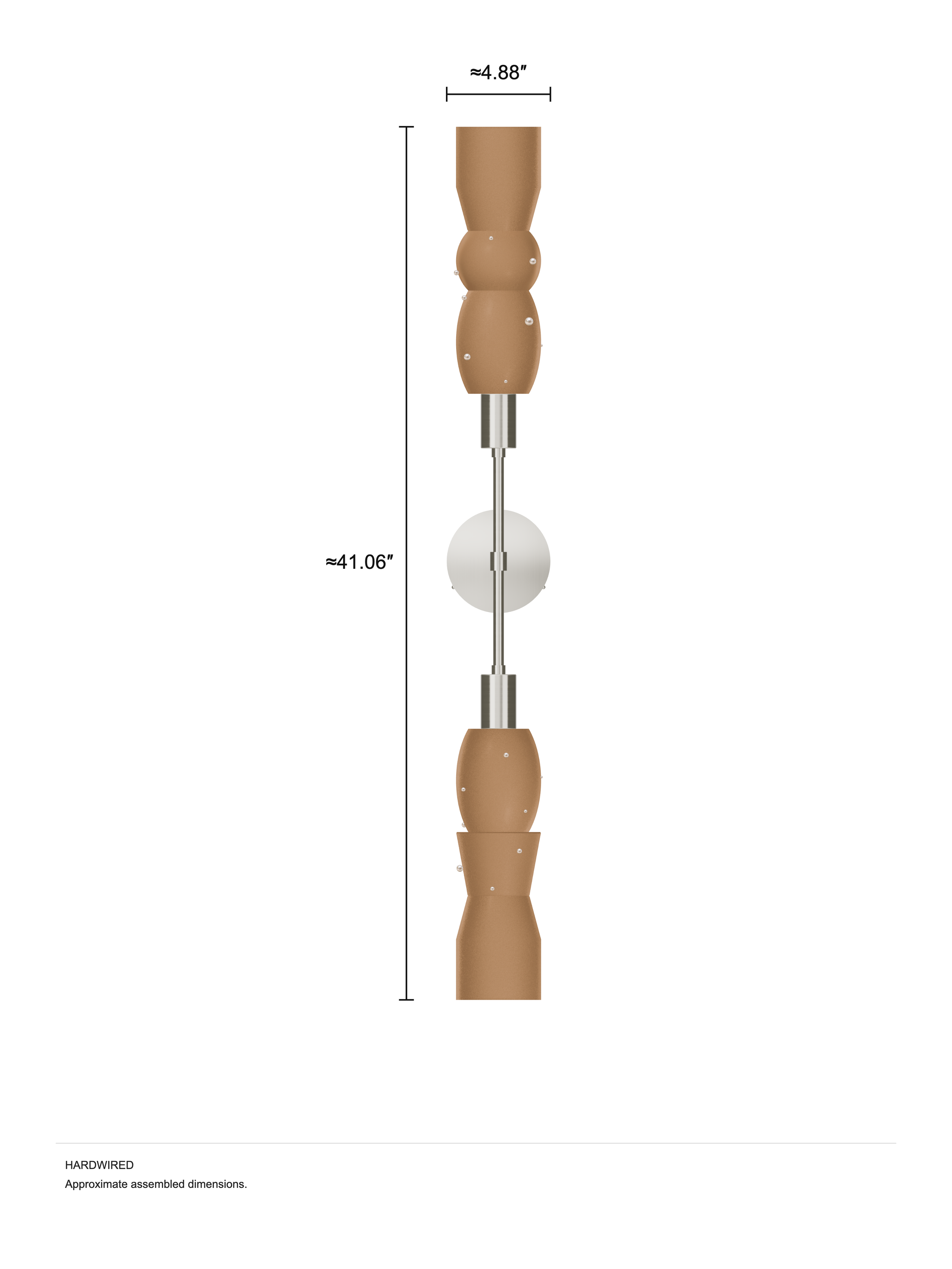 Scar Plus One in Frosted Brown with Pearls and nickel hardware, Hardwired, dimension drawing
