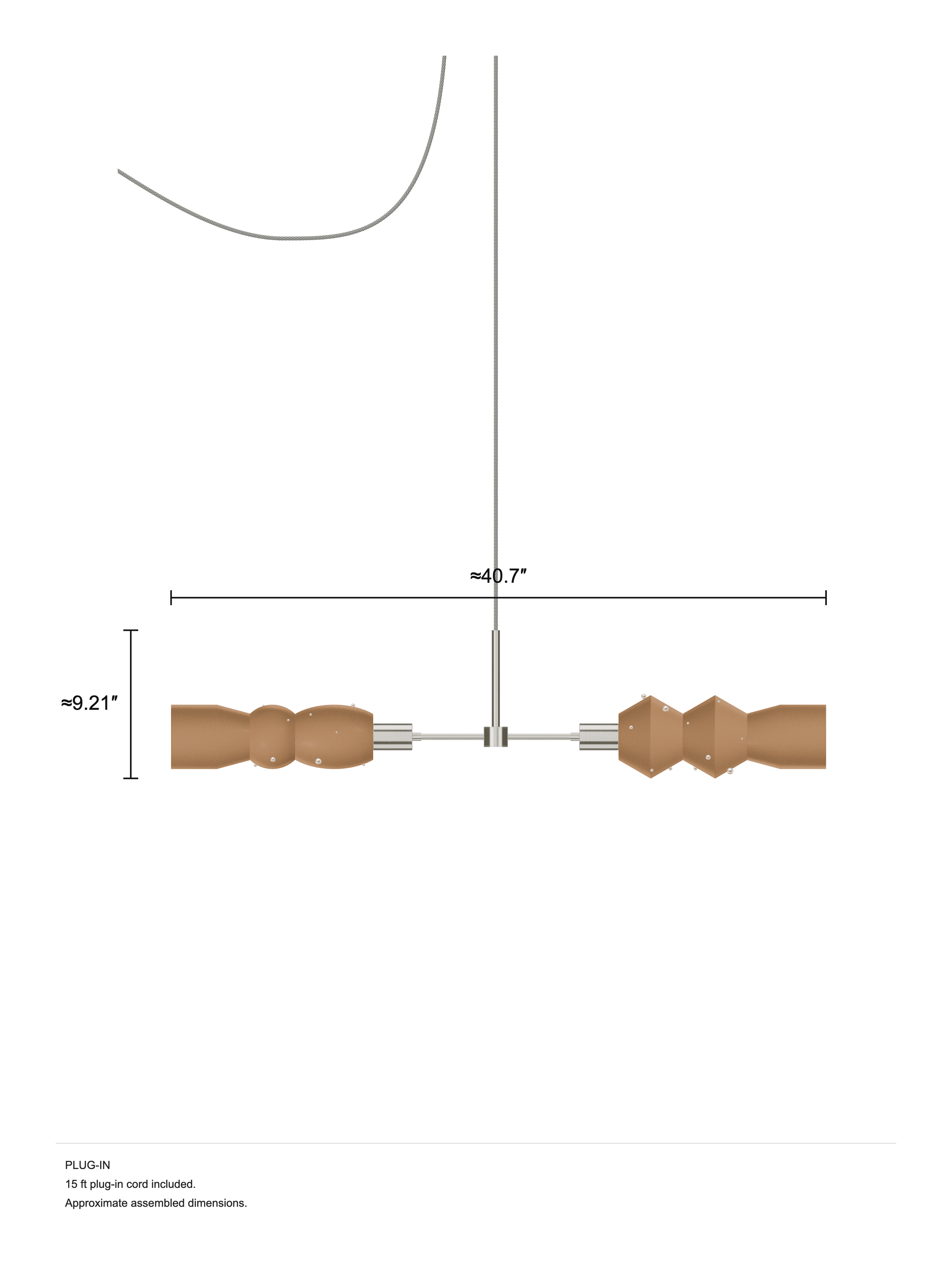 Scar Eavesdropper in Frosted Brown with Pearls and nickel hardware, Plug-in, dimension drawing