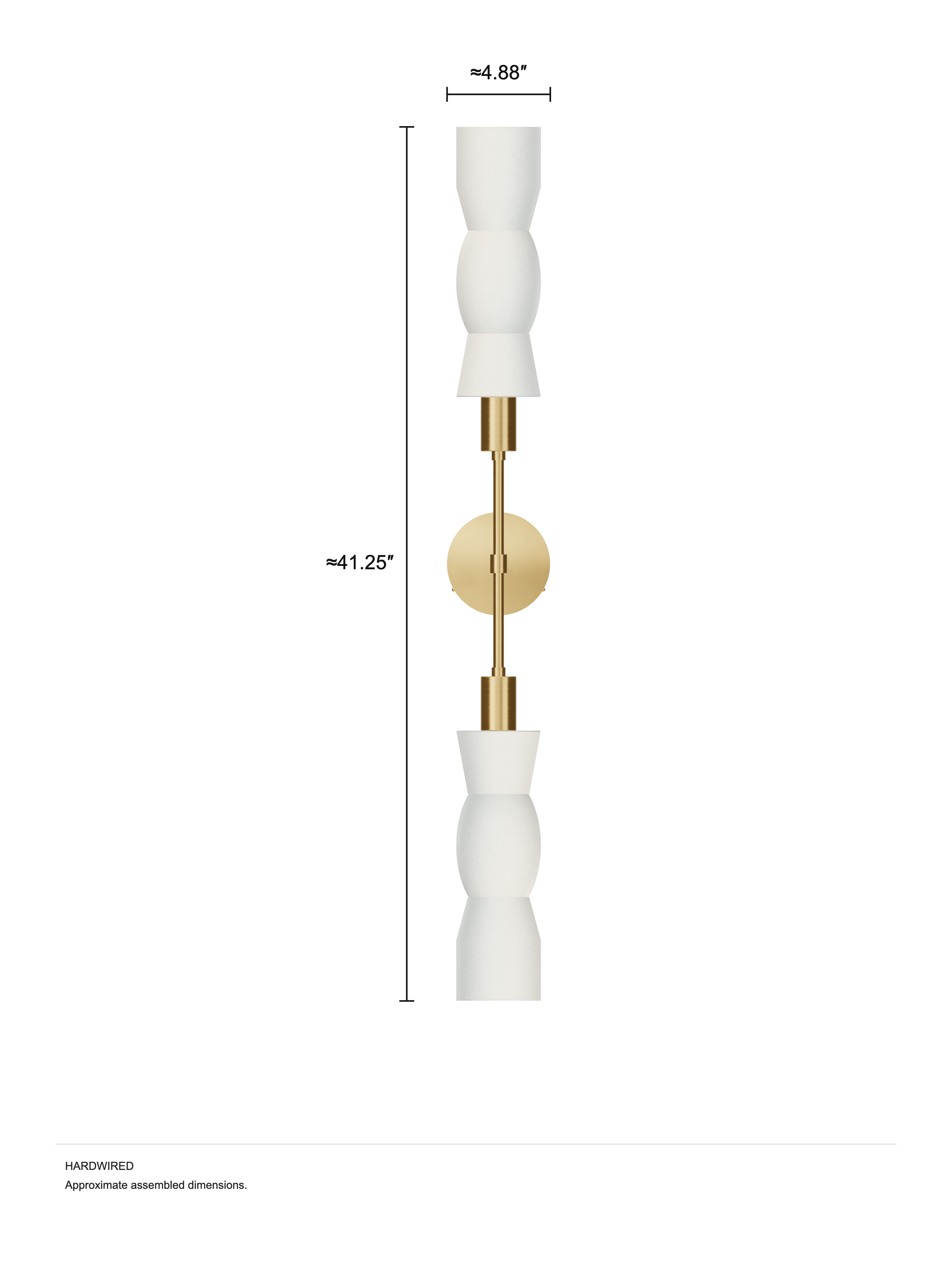 Cord Plus One, hardwired, assembled dimension drawing.