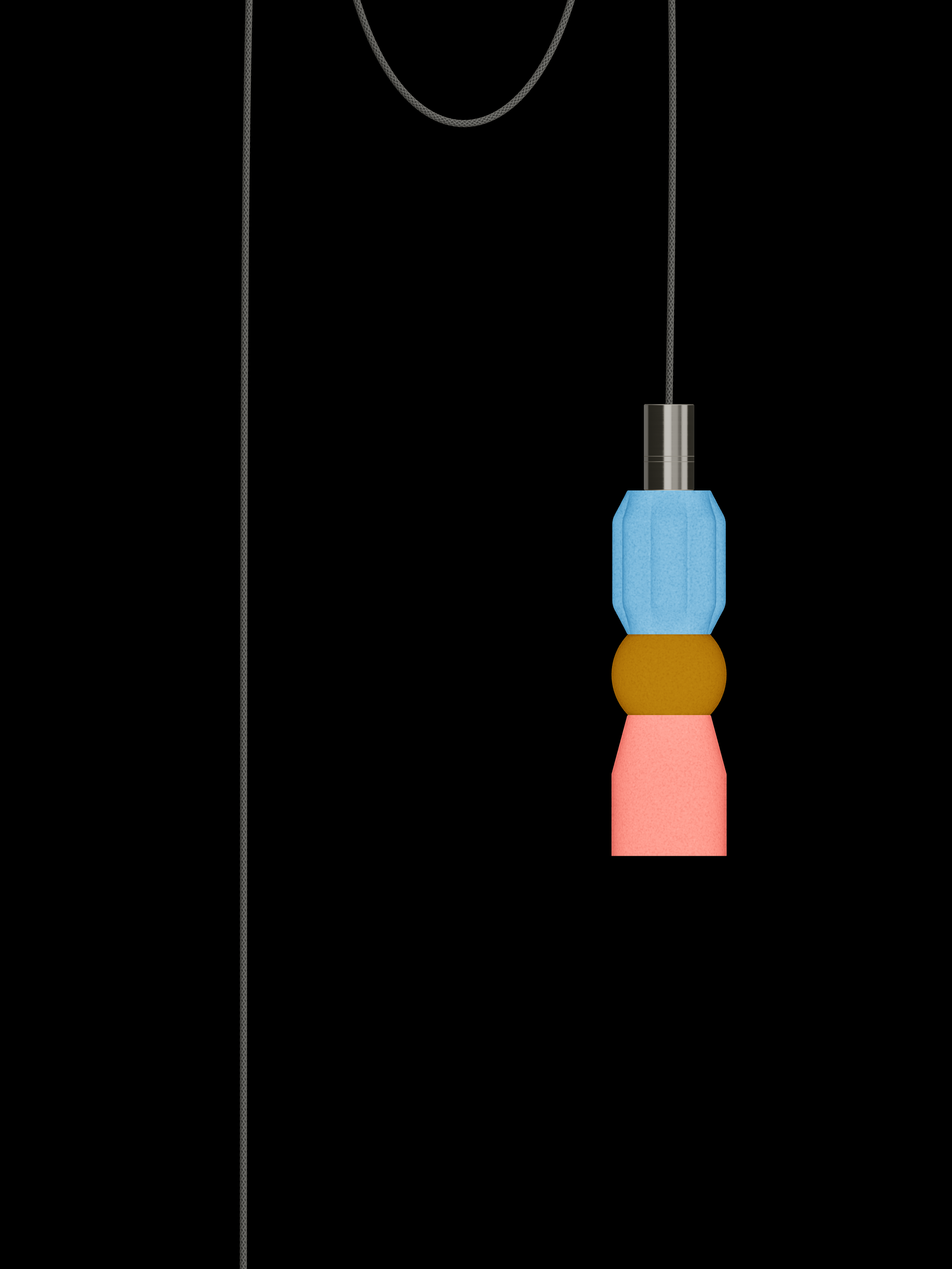 Benny Quiche single pendant with illuminated multicolor shapes and nickel hardware; plug-in version.