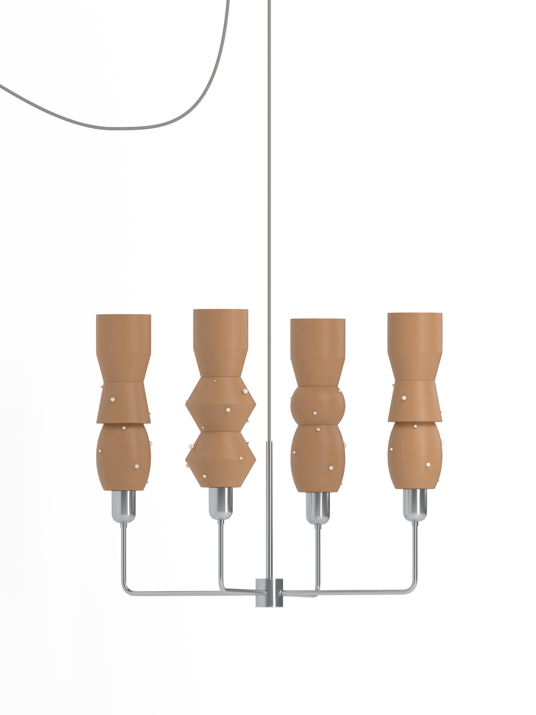Scar Auburn with Frosted Brown pearl-detailed shapes and nickel hardware and a matching silver cord, plug-in, light off.