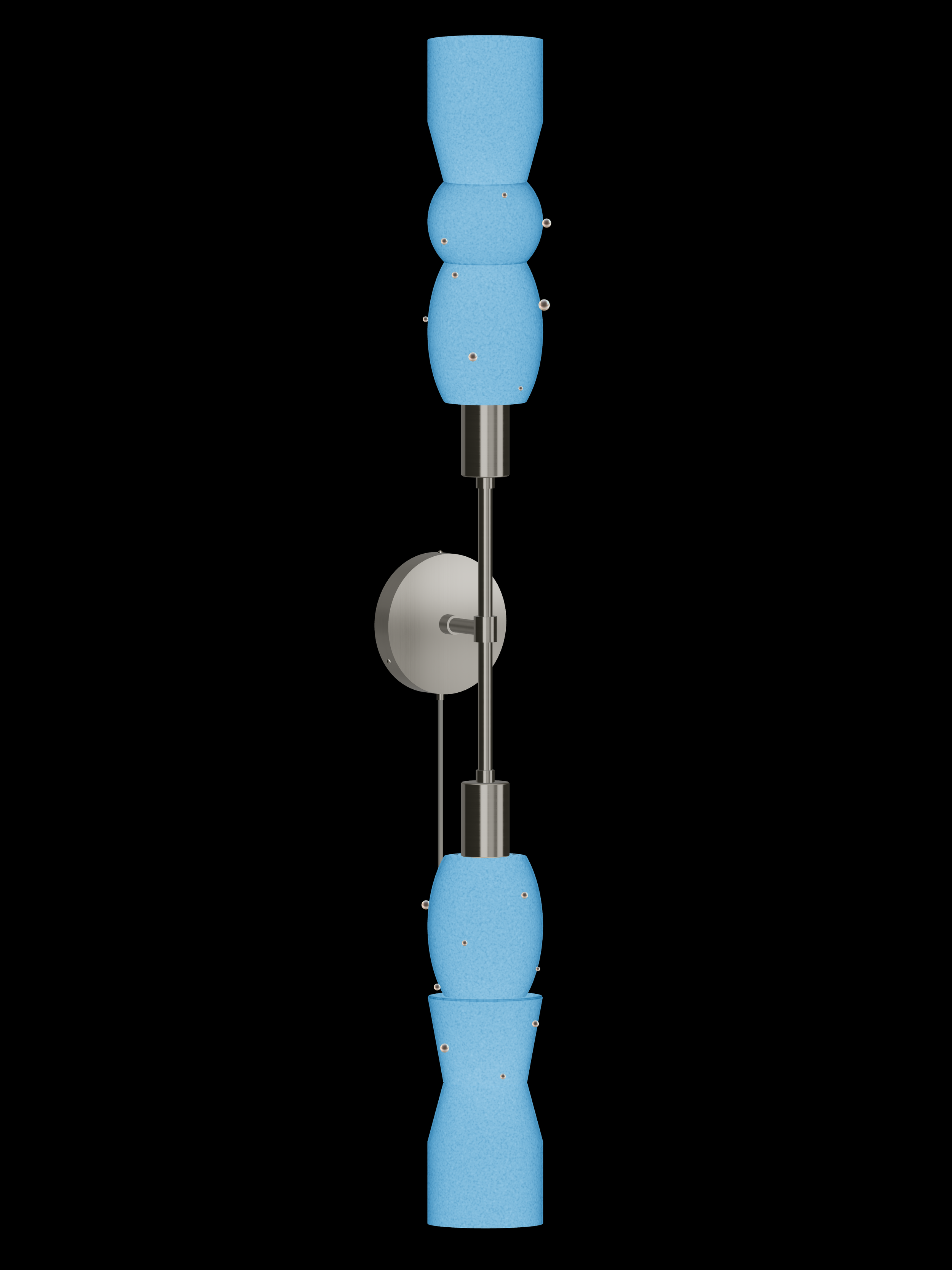 Guest Star Plus One double-ended wall sconce with glowing blue shapes with pearl details and nickel hardware; plug-in version.