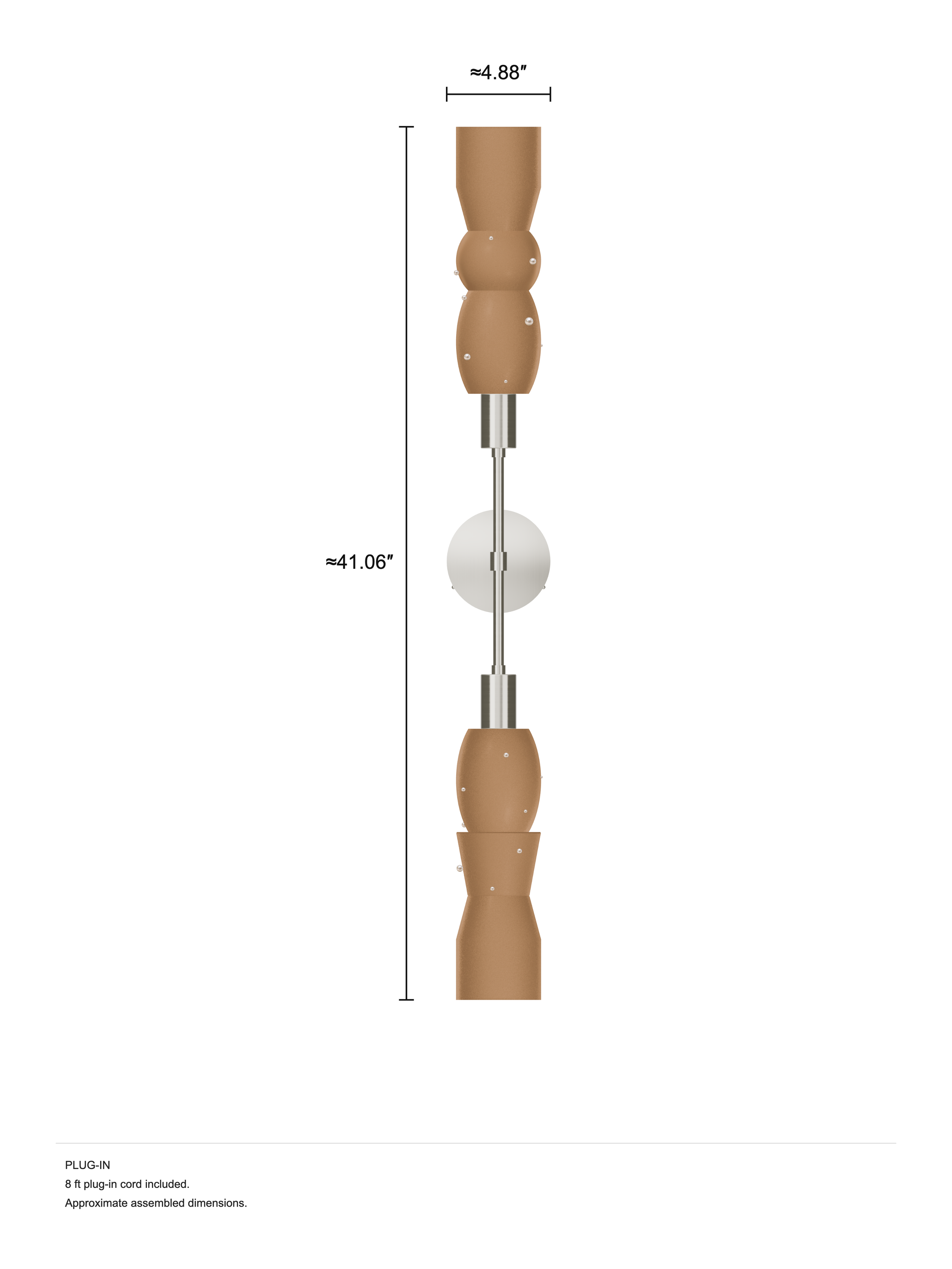 Scar Plus One in Frosted Brown with Pearls and nickel hardware, Plug-in, dimension drawing
