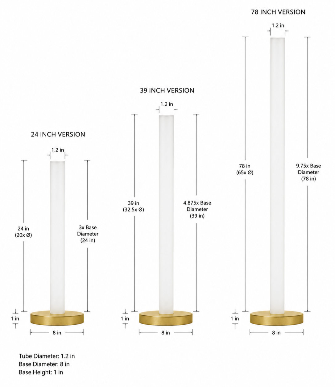 Eldon Trace Column lamp in brass, a warm white lit column on a round brass disc base.