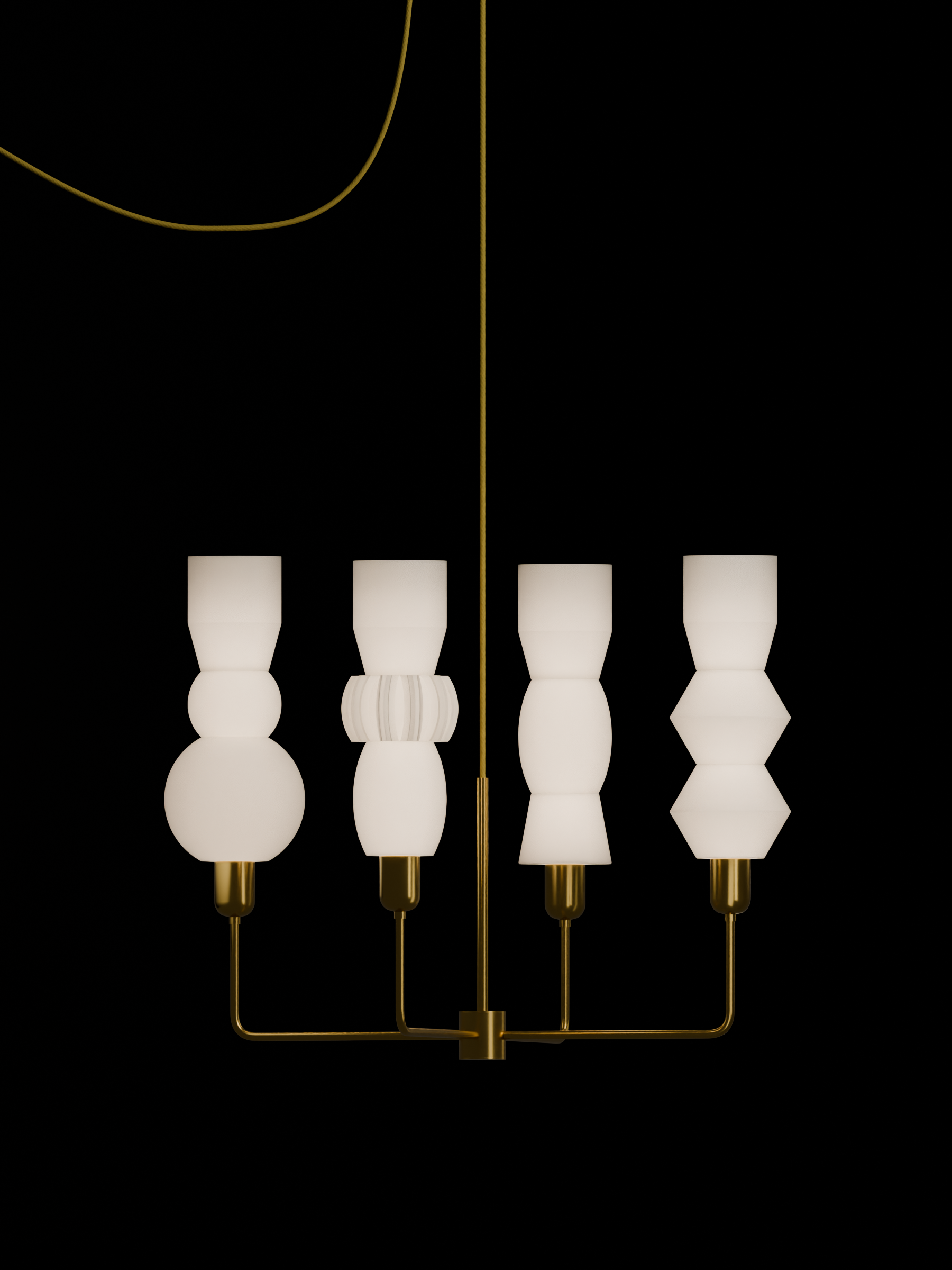 Cord Auburn in Linen with brass hardware, plug-in, light on.