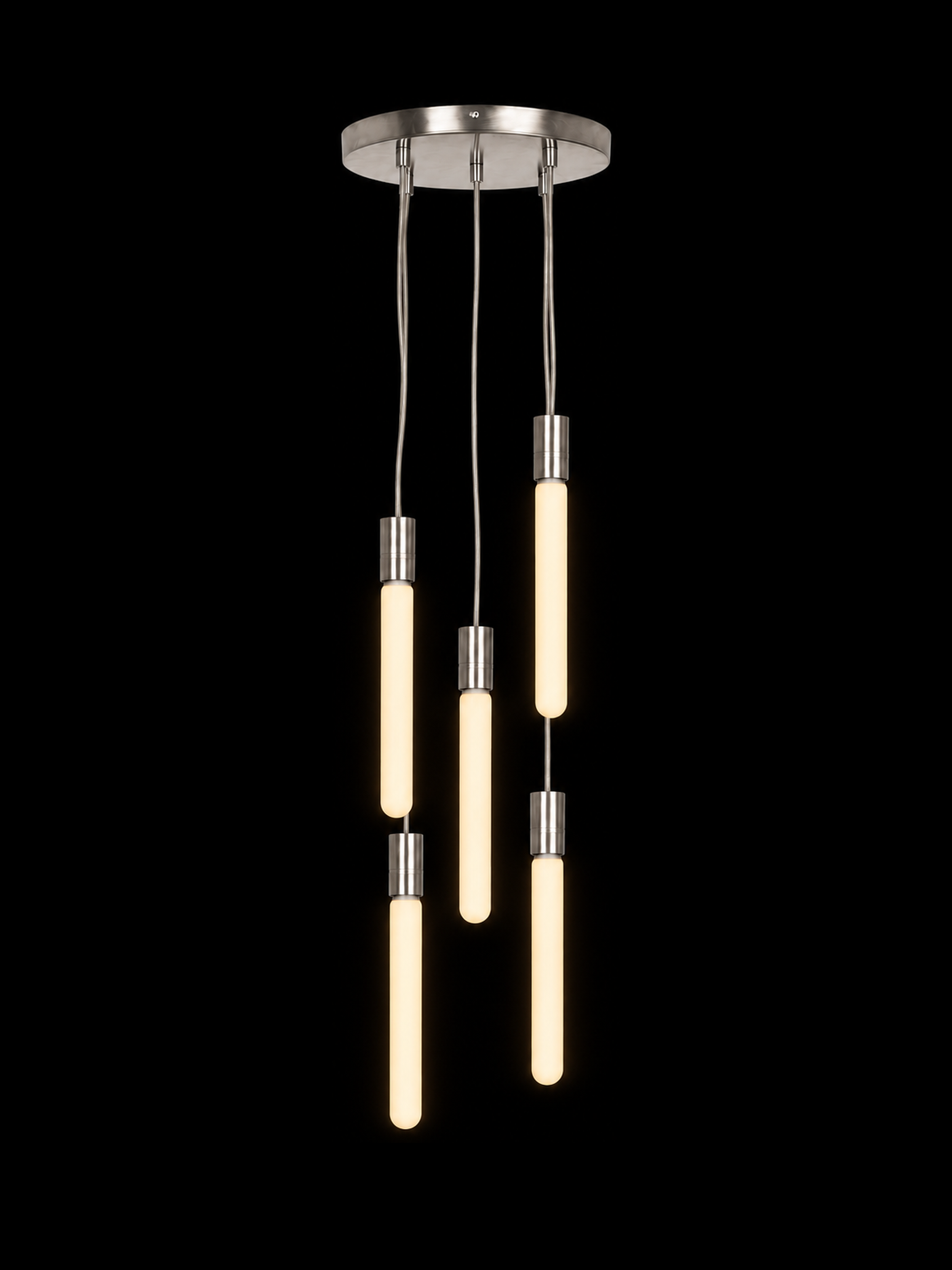 Nickel Halo, light on, straight-on proportional-scale product view by Eldon Trace
