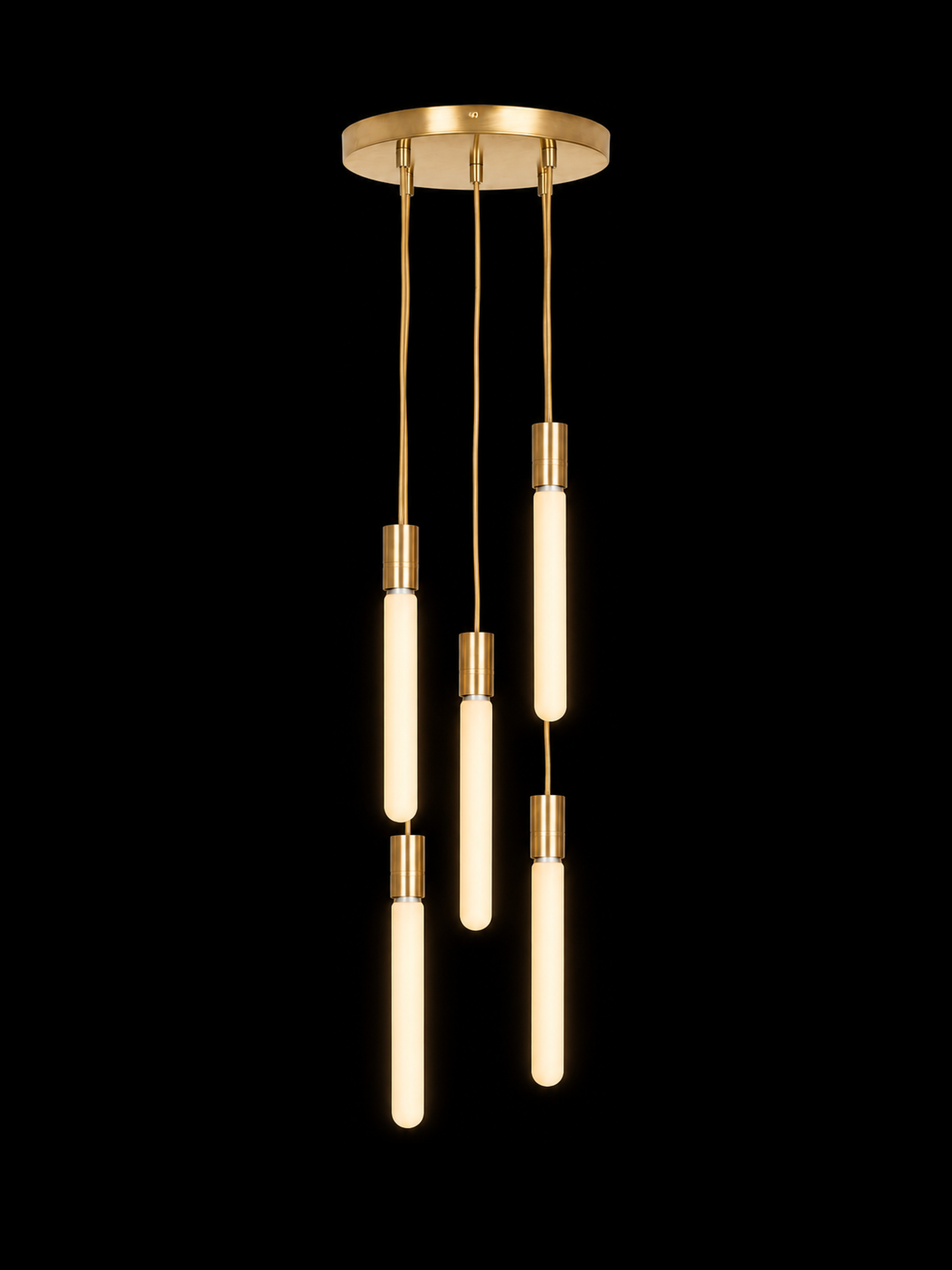 Brass Halo, light on, straight-on proportional-scale product view by Eldon Trace