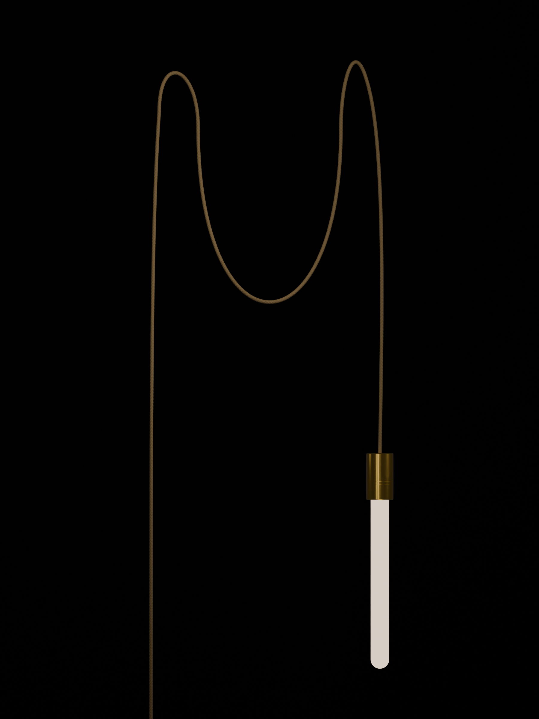 Custom Quiche with brass hardware and opal bulbs, before adding custom shapes, plug-in, light on.