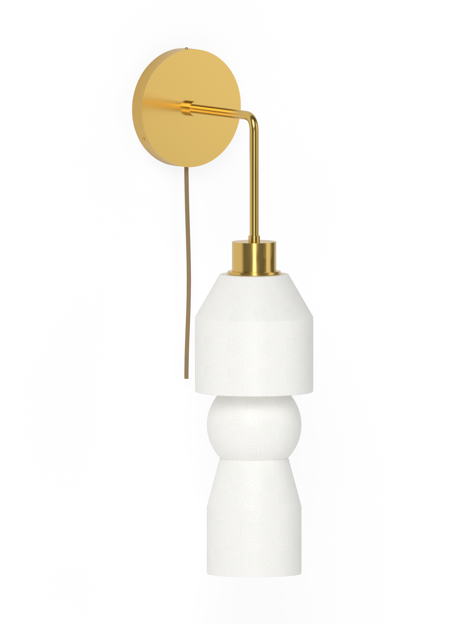 Cord Drop Out in Linen with brass hardware, plug-in, light off.