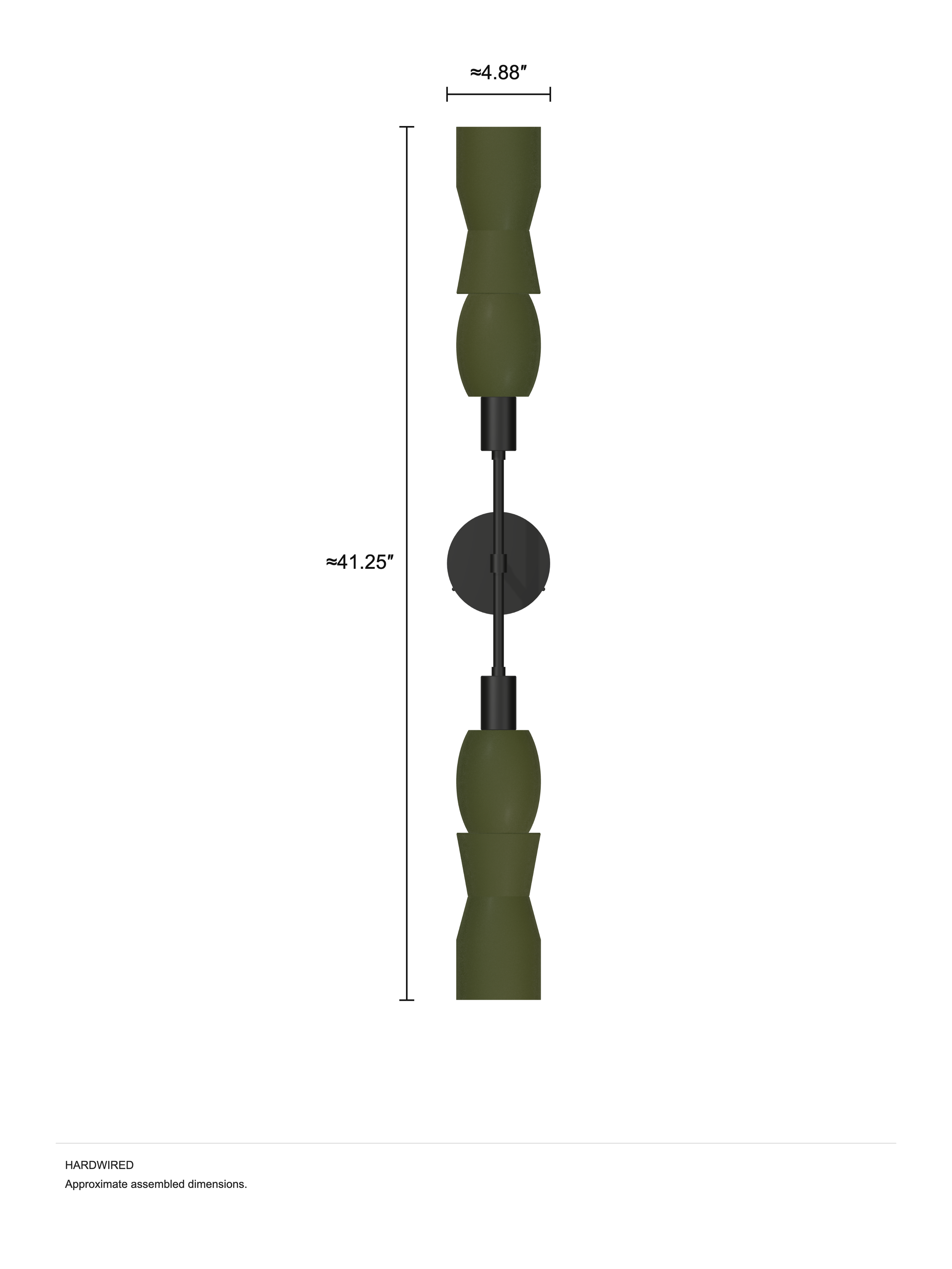 Major Plus One, hardwired, assembled dimension drawing.