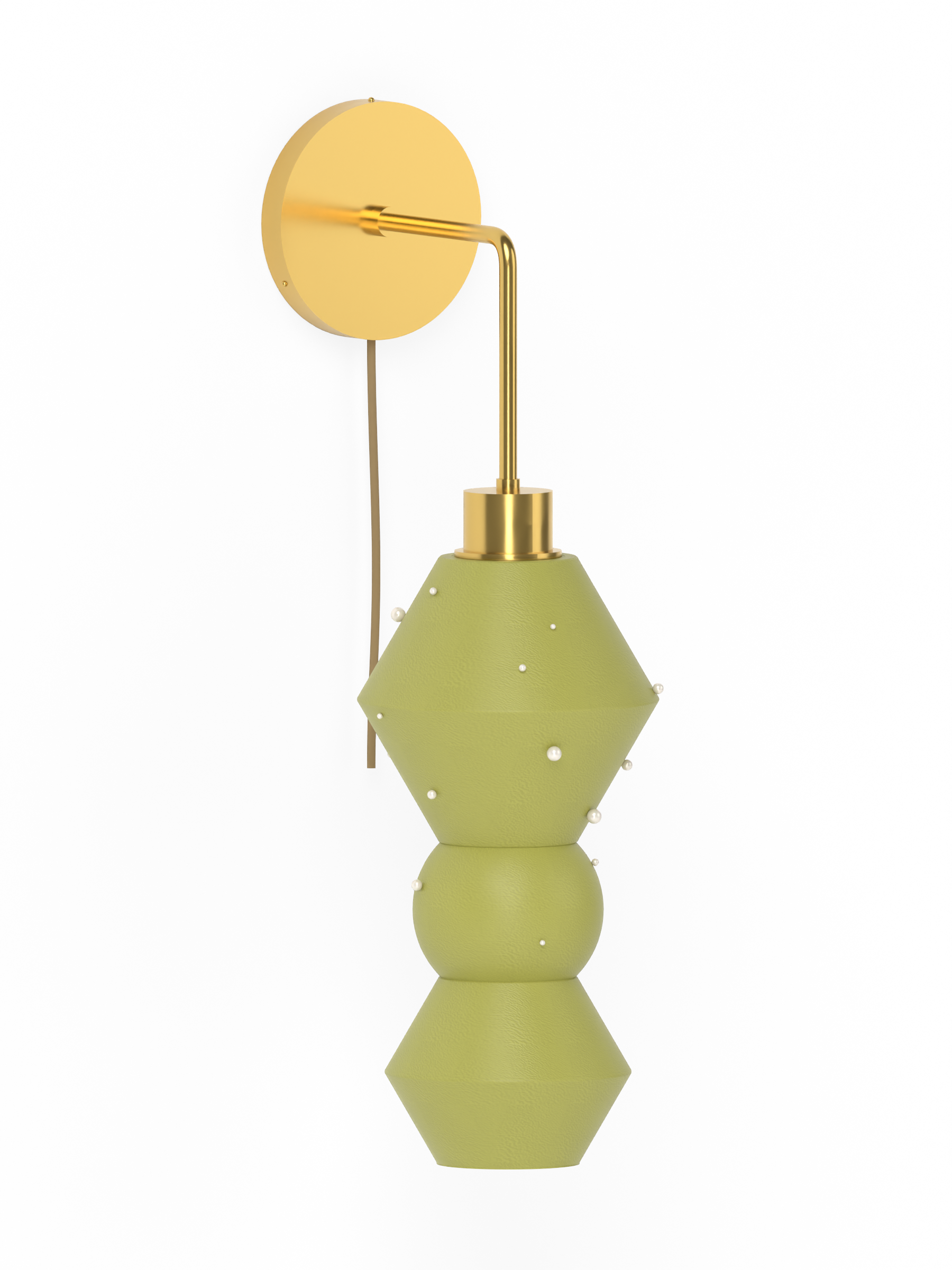 Viv Drop Out in French Monk with Pearl details with brass hardware, plug-in, light off.