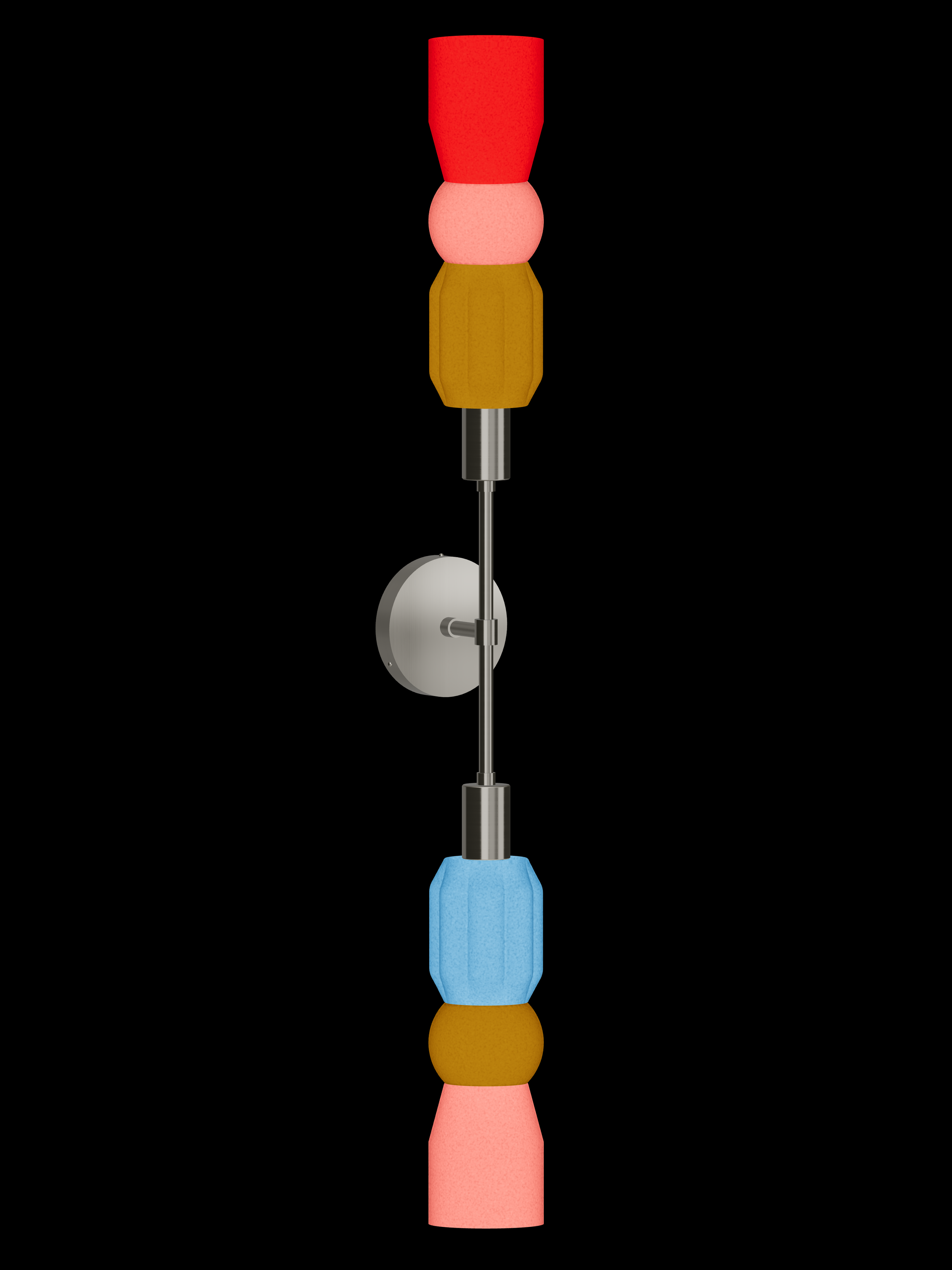 Benny Plus One double-ended wall sconce with illuminated multicolor shapes and nickel hardware; hardwired version.