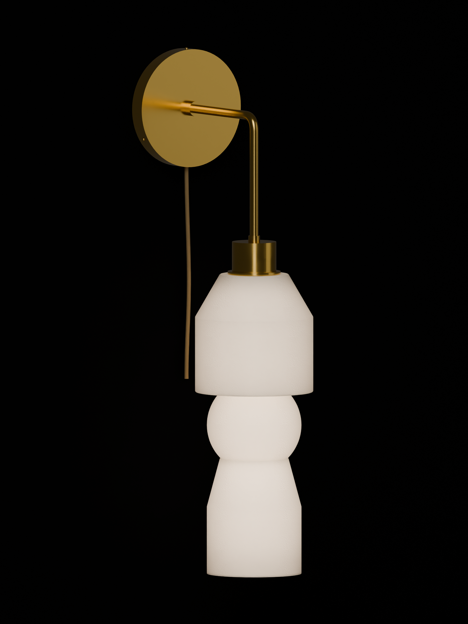 Cord Drop Out in Linen with brass hardware, plug-in, light on.