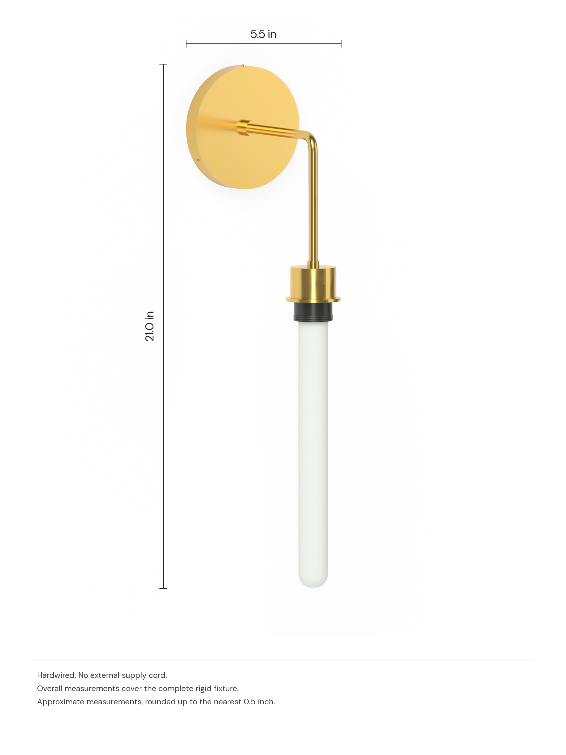 Custom Drop Out with brass hardware, hardwired. Dimension drawing: 21.0 in high × 5.5 in wide.