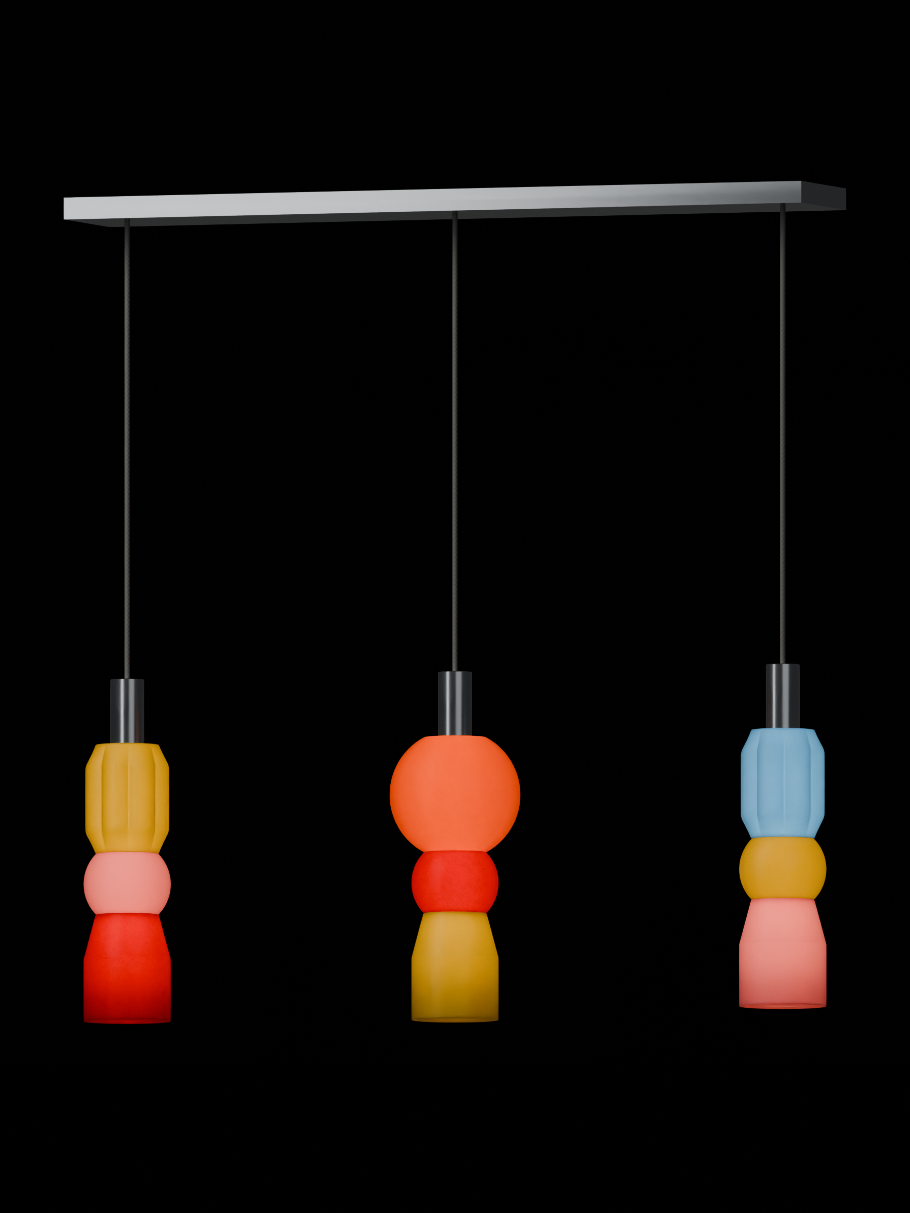 Benny Runway 3 with multicolored shapes and nickel hardware, hardwired, light on.