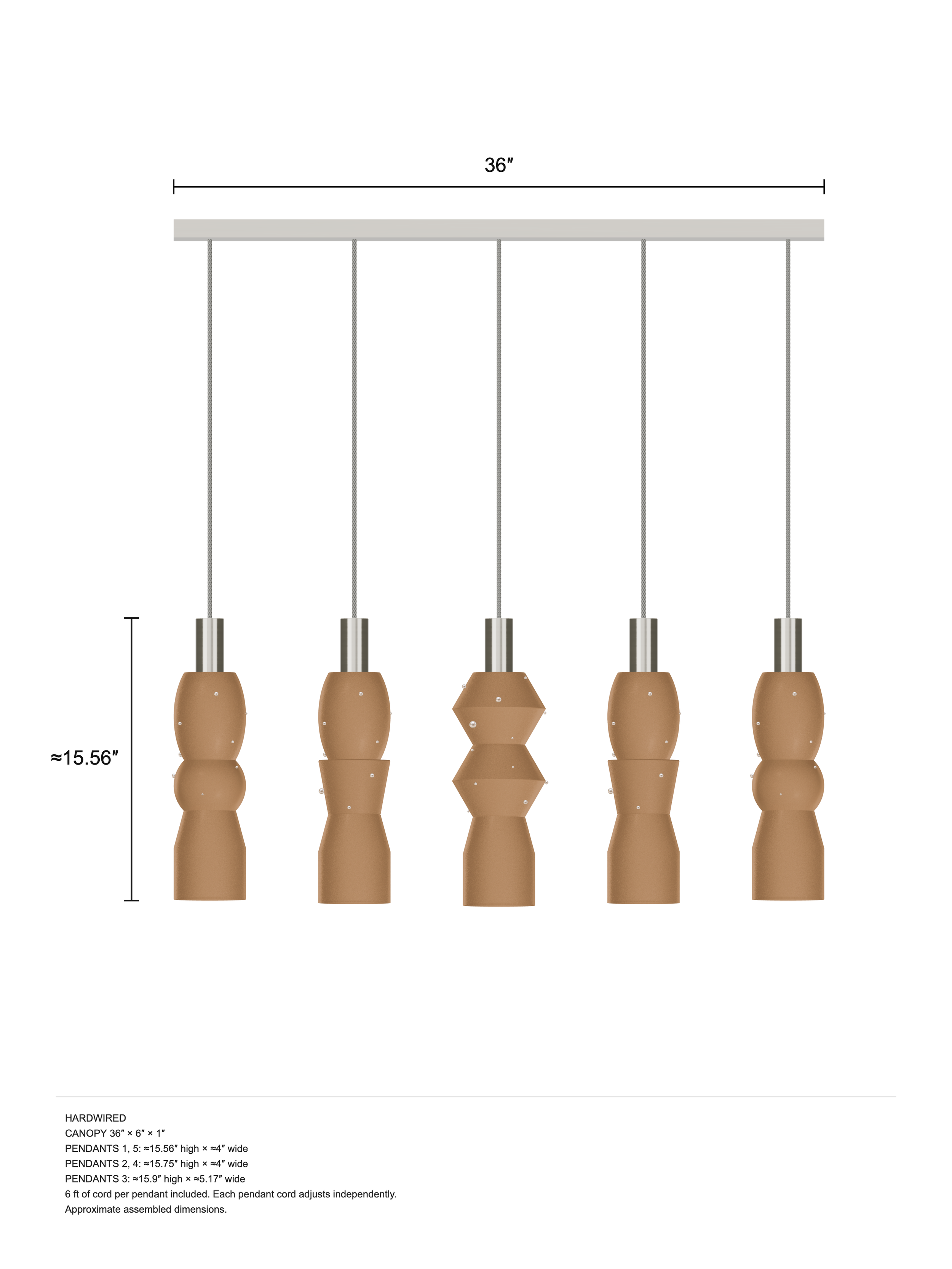 Scar Runway 5 in Frosted Brown with Pearls and nickel hardware, Hardwired, dimension drawing