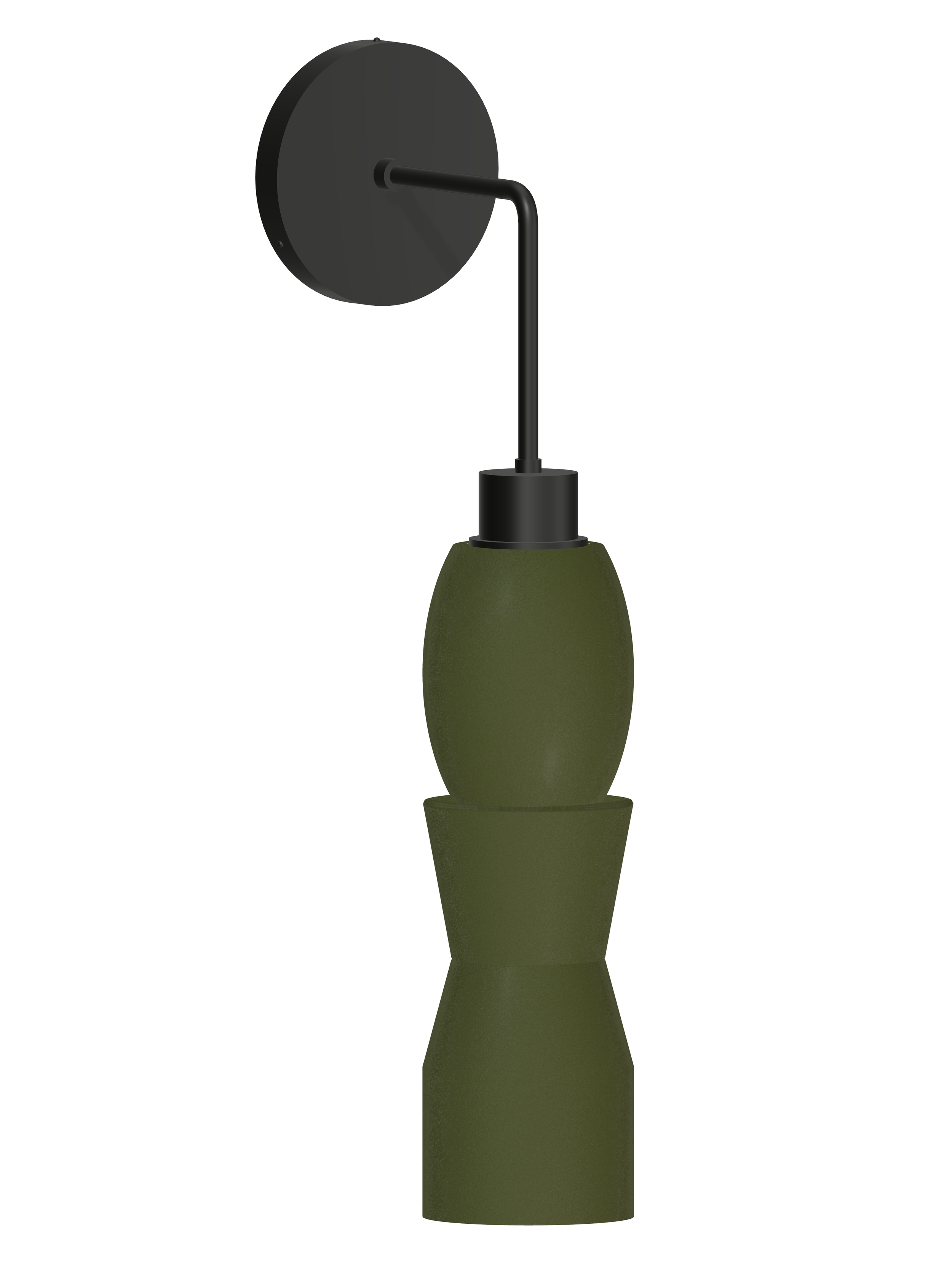 Major Drop Out wall sconce with a hanging stack with dark green shapes and black hardware; hardwired version, light off.