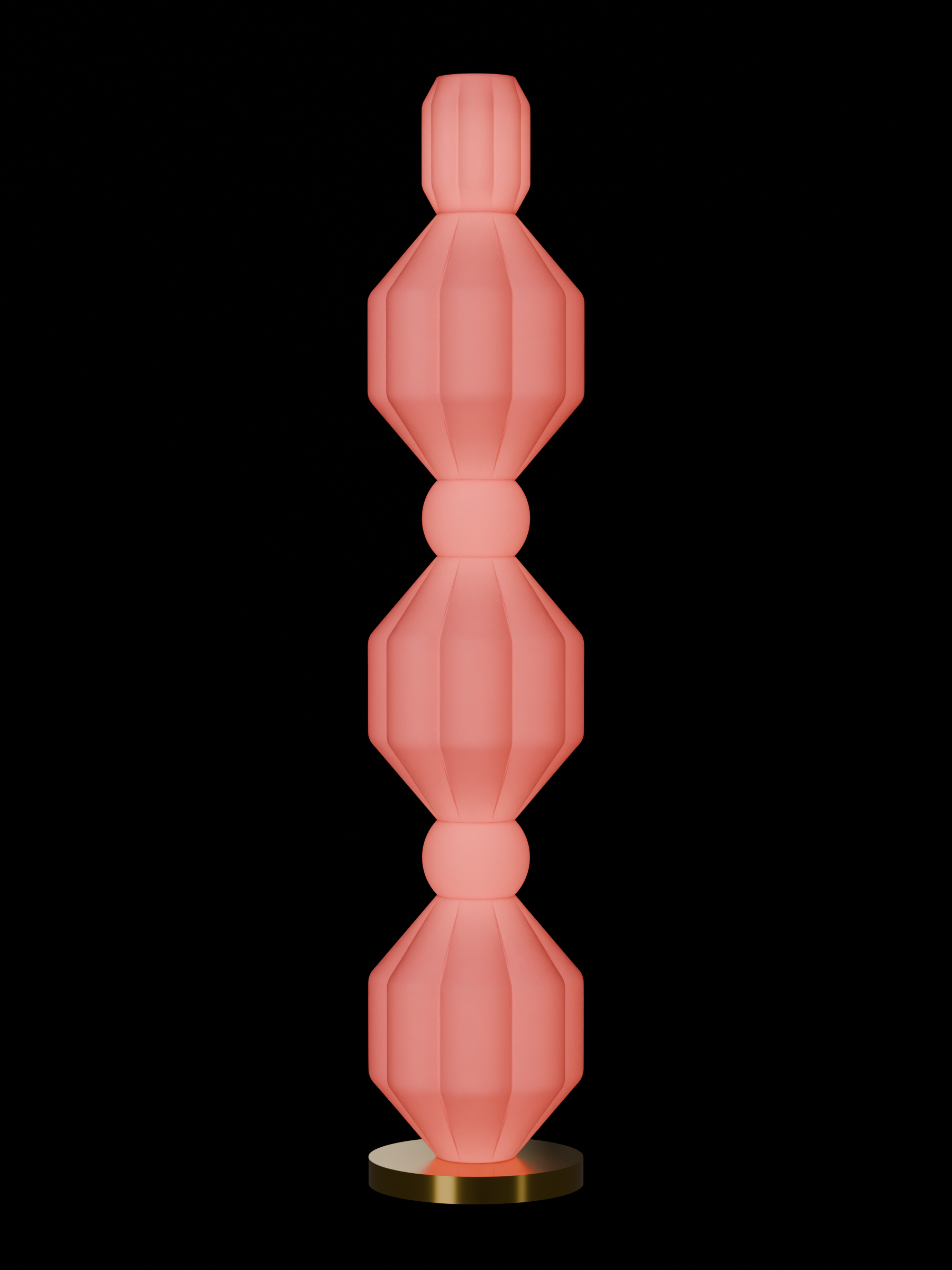 Elaine Totem in Sakura Pink with a brass disc base, plug-in, light on.