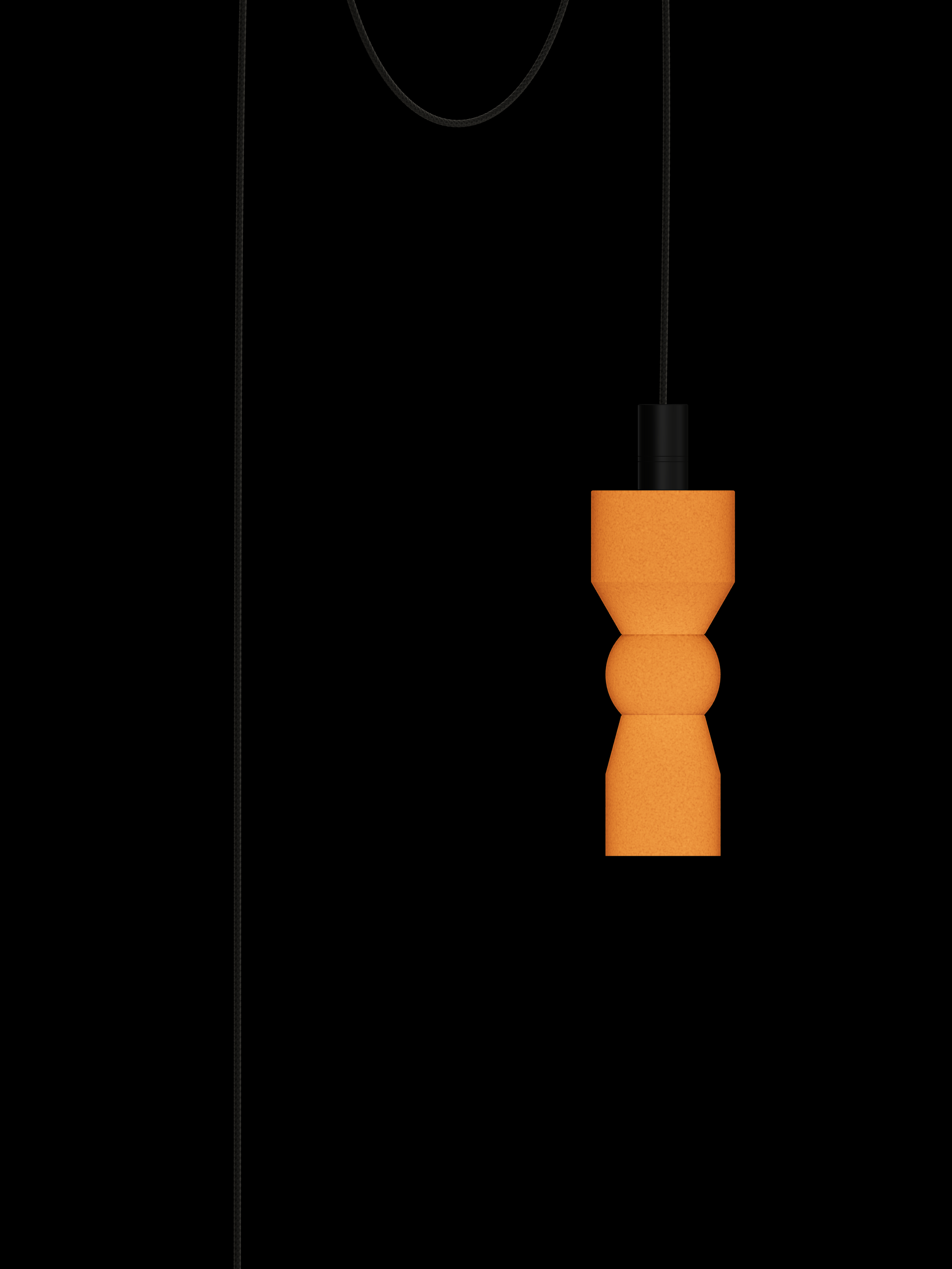 Major Quiche single pendant with shapes glowing orange and black hardware; plug-in version.