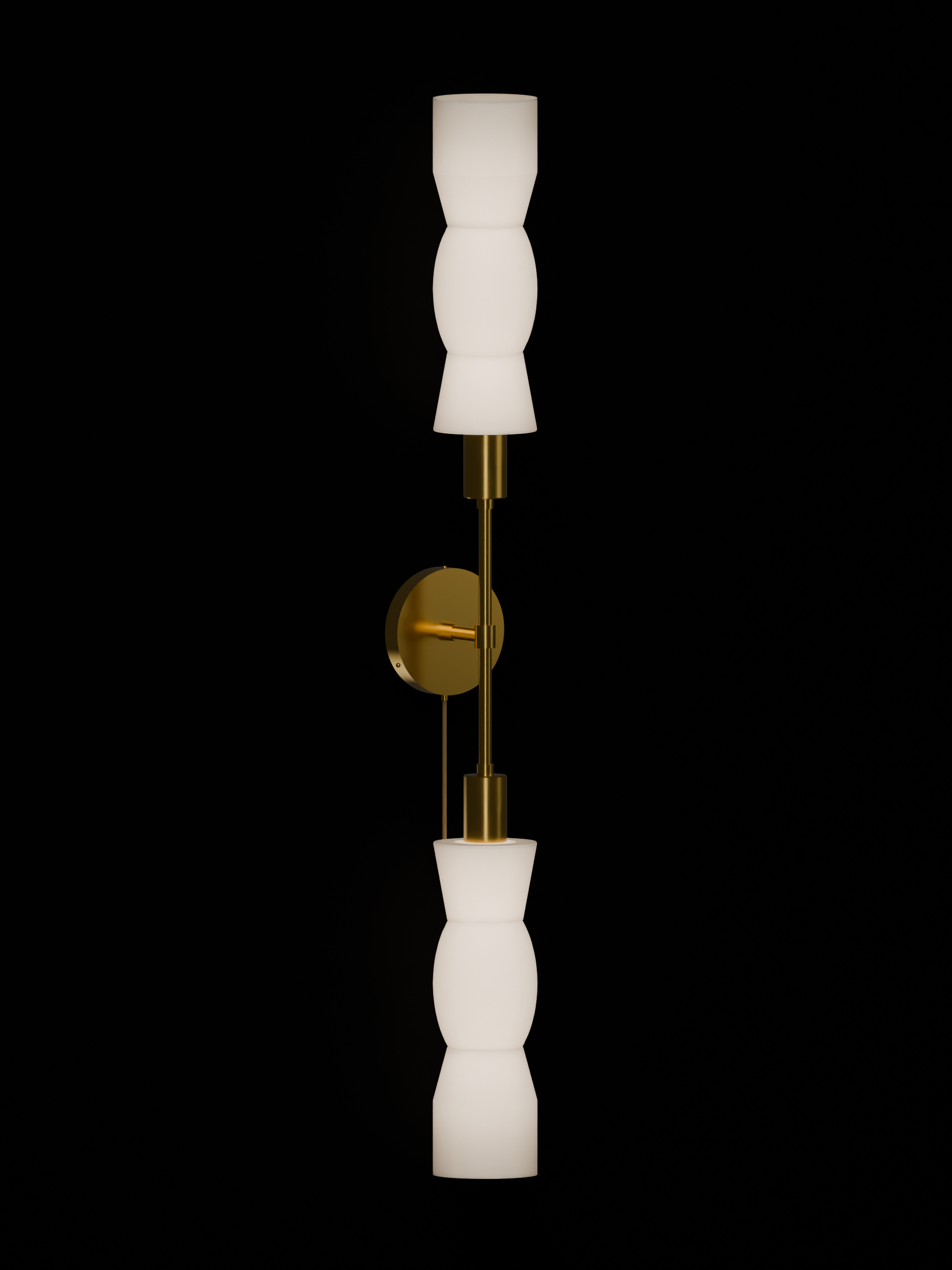 Cord Plus One in Linen with brass hardware, plug-in, light on.