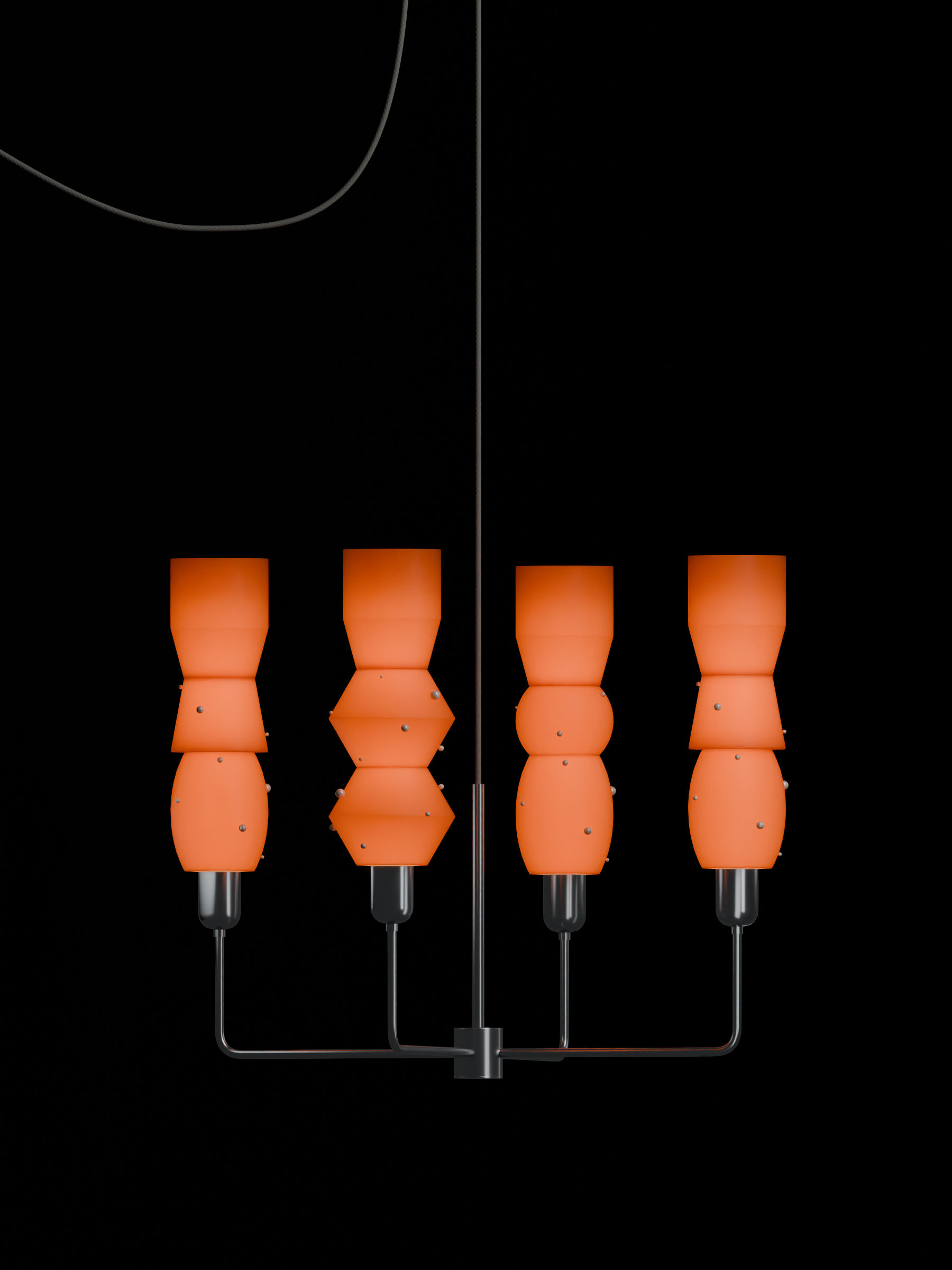 Scar Auburn with Frosted Brown pearl-detailed shapes and nickel hardware and a matching silver cord, plug-in, light on.