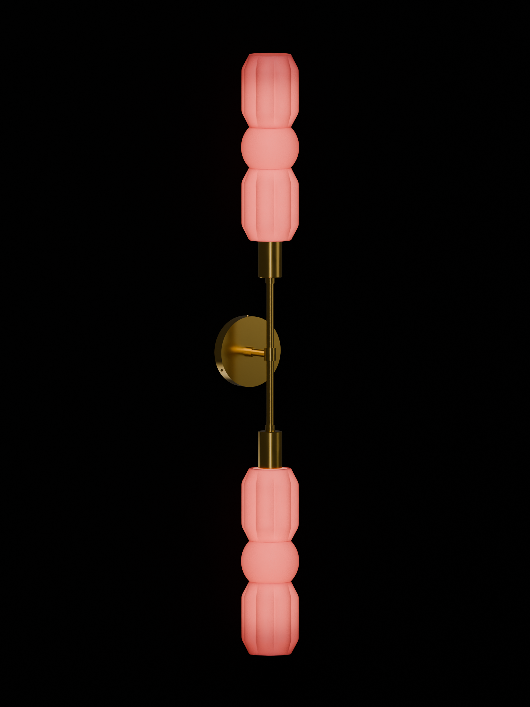 Elaine Plus One in Sakura Pink with brass hardware, hardwired, light on.