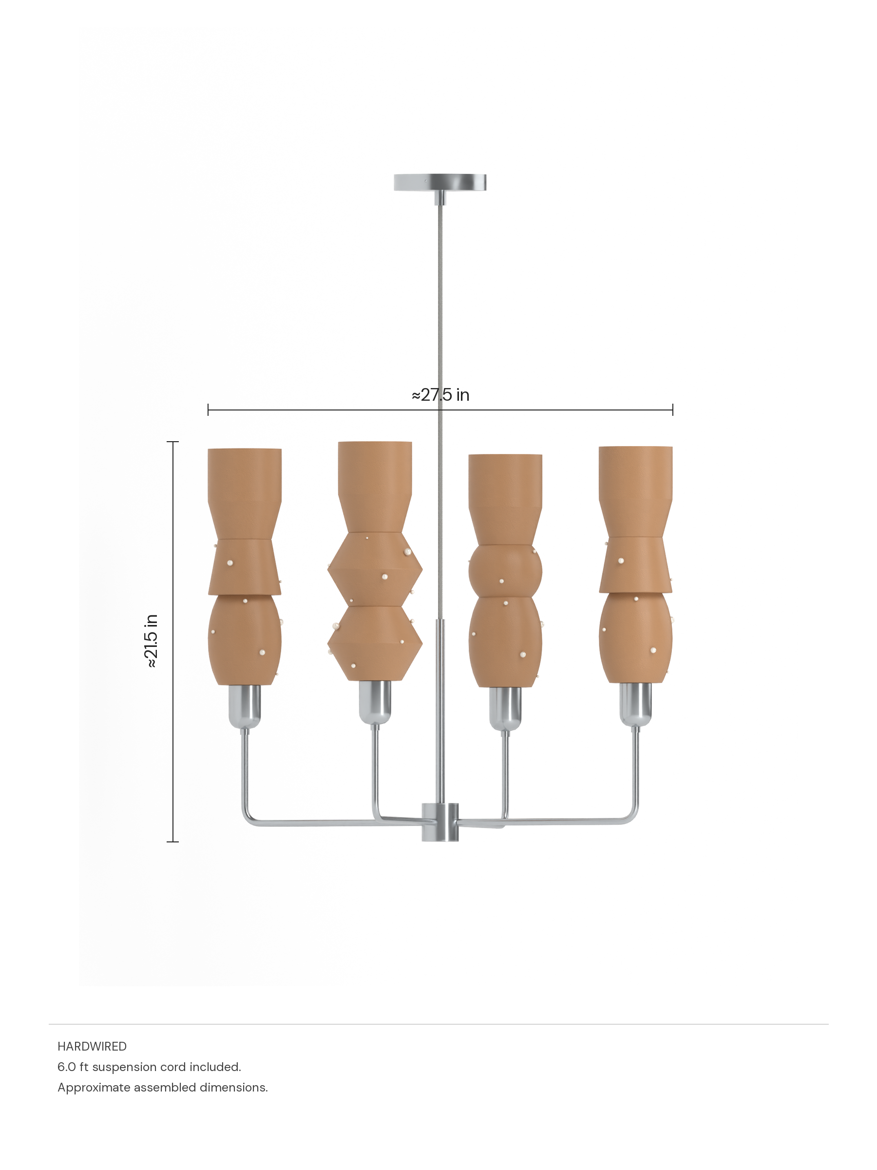 Scar Auburn with Frosted Brown pearl-detailed shapes and nickel hardware, hardwired. Approximate dimensions: 21.5 in high and 27.5 in wide, rounded up to the nearest half inch.