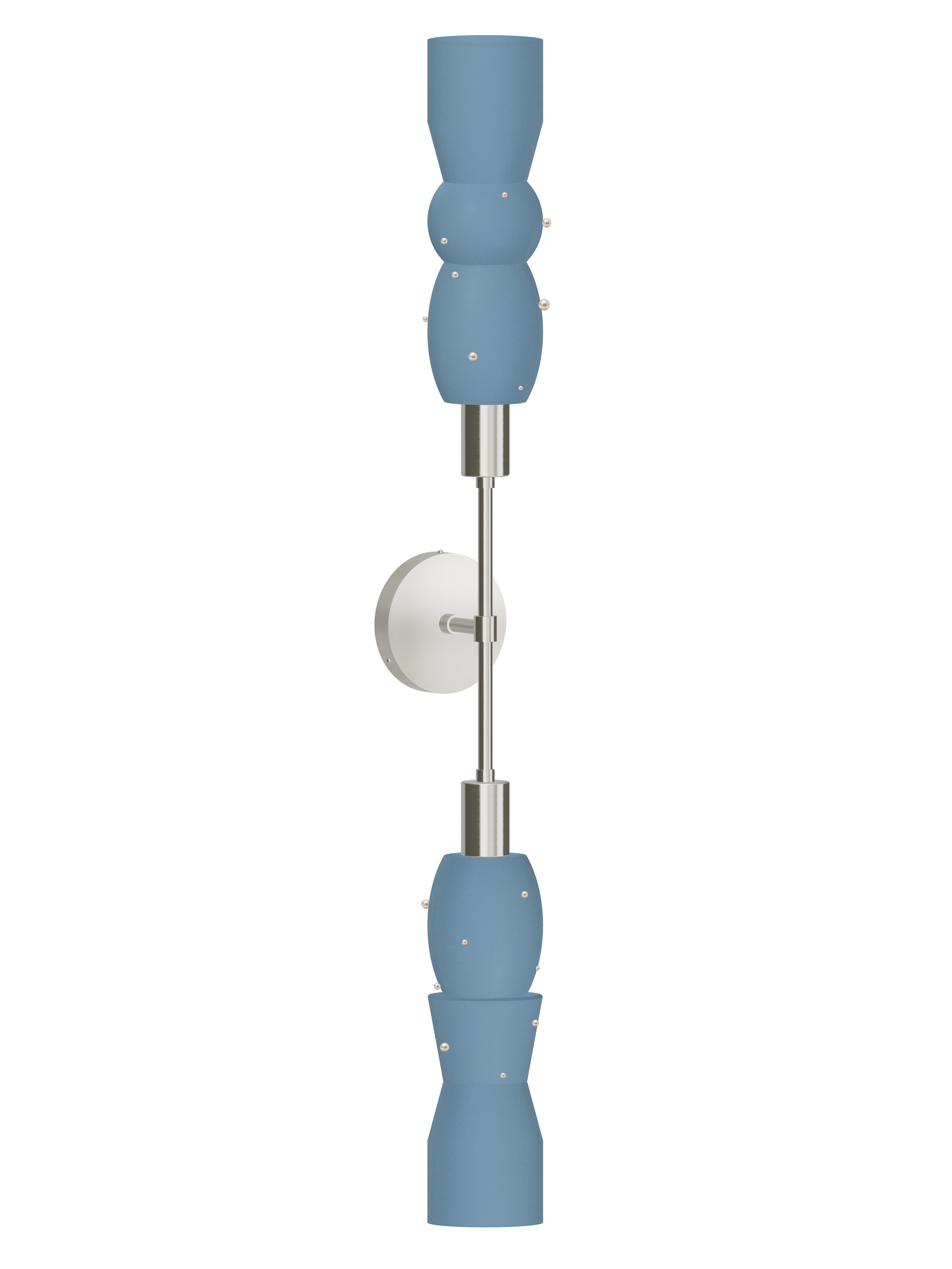 Guest Star Plus One double-ended wall sconce with blue shapes with pearl details and nickel hardware; hardwired version, light off.