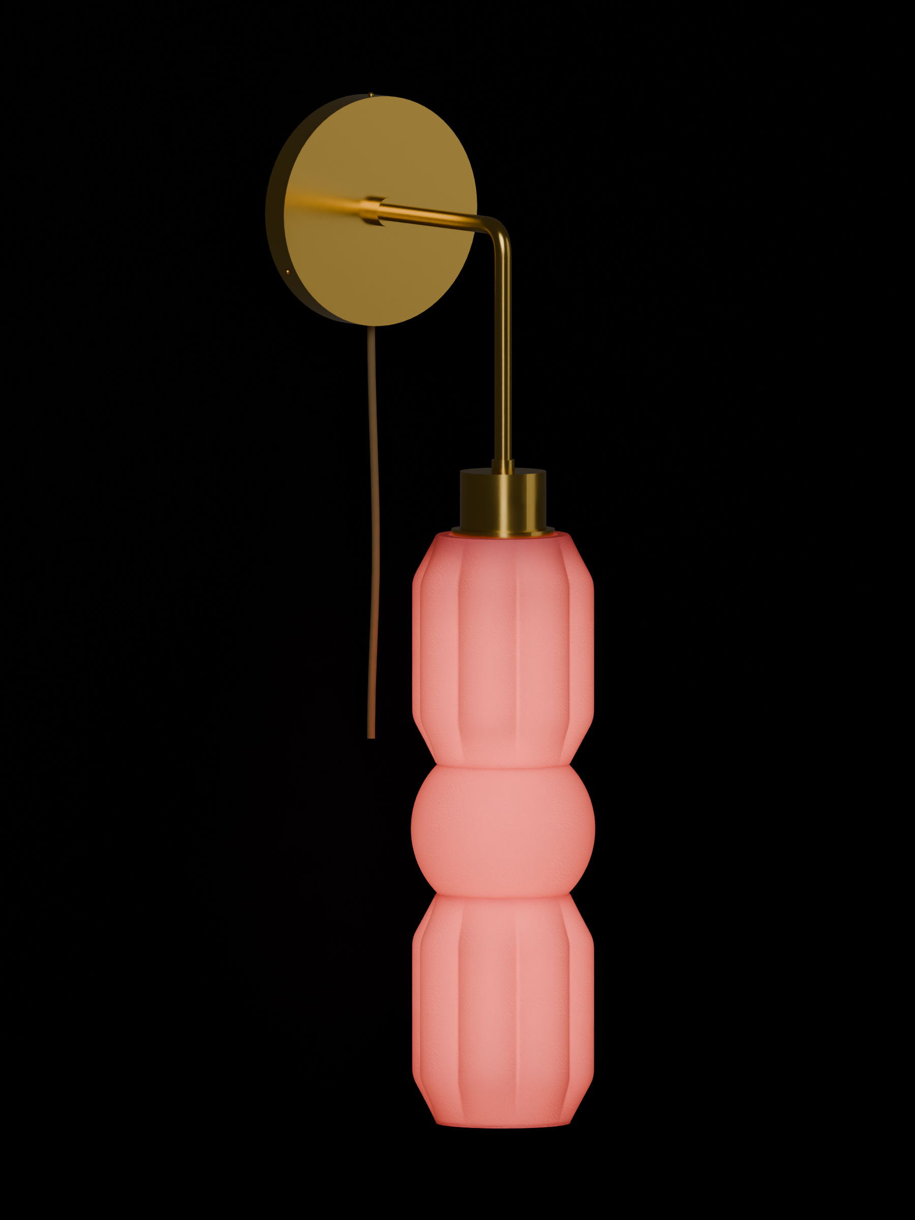 Elaine Drop Out in Sakura Pink with brass hardware, plug-in, light on.