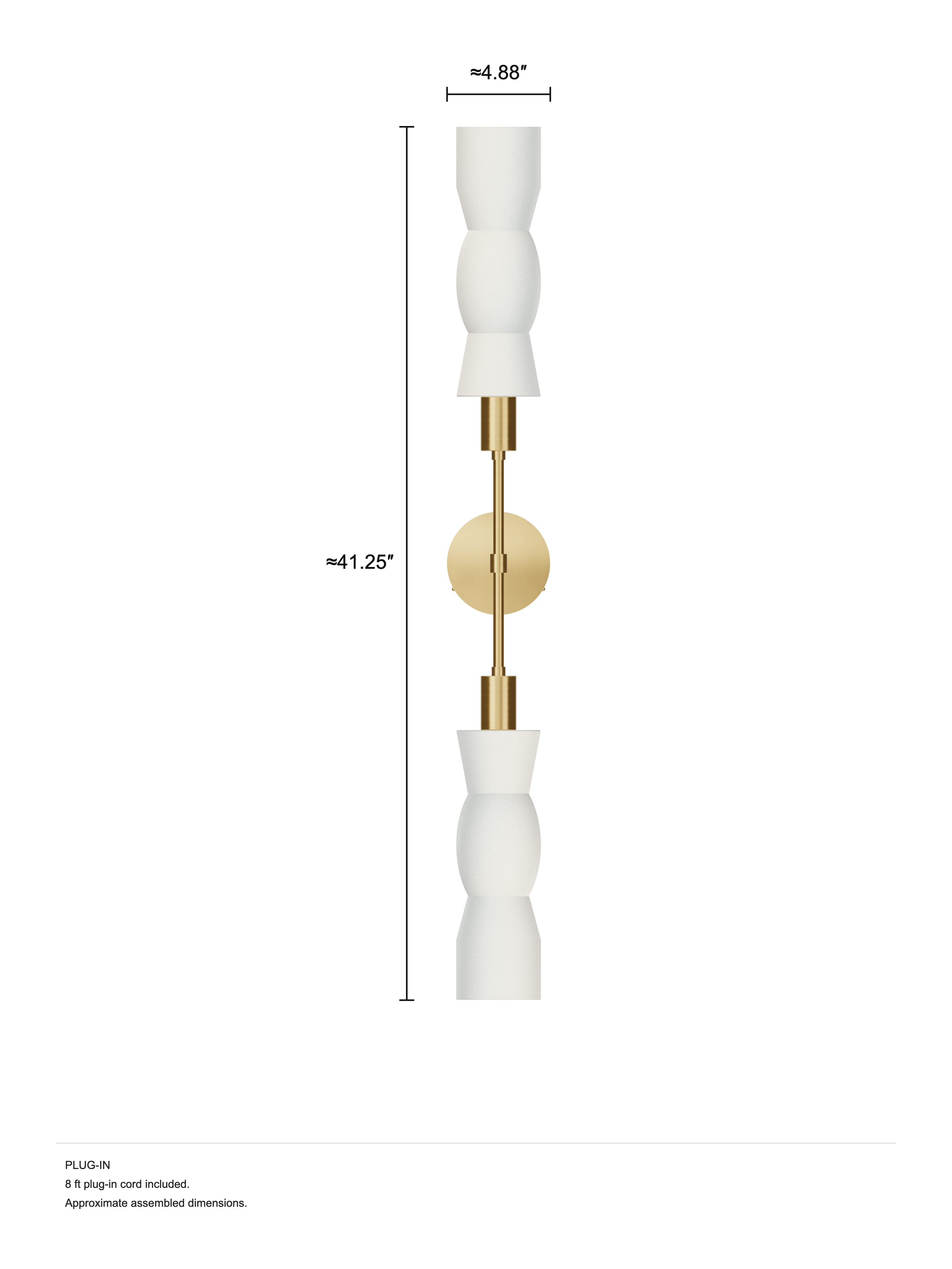 Cord Plus One, plug-in, assembled dimension drawing.