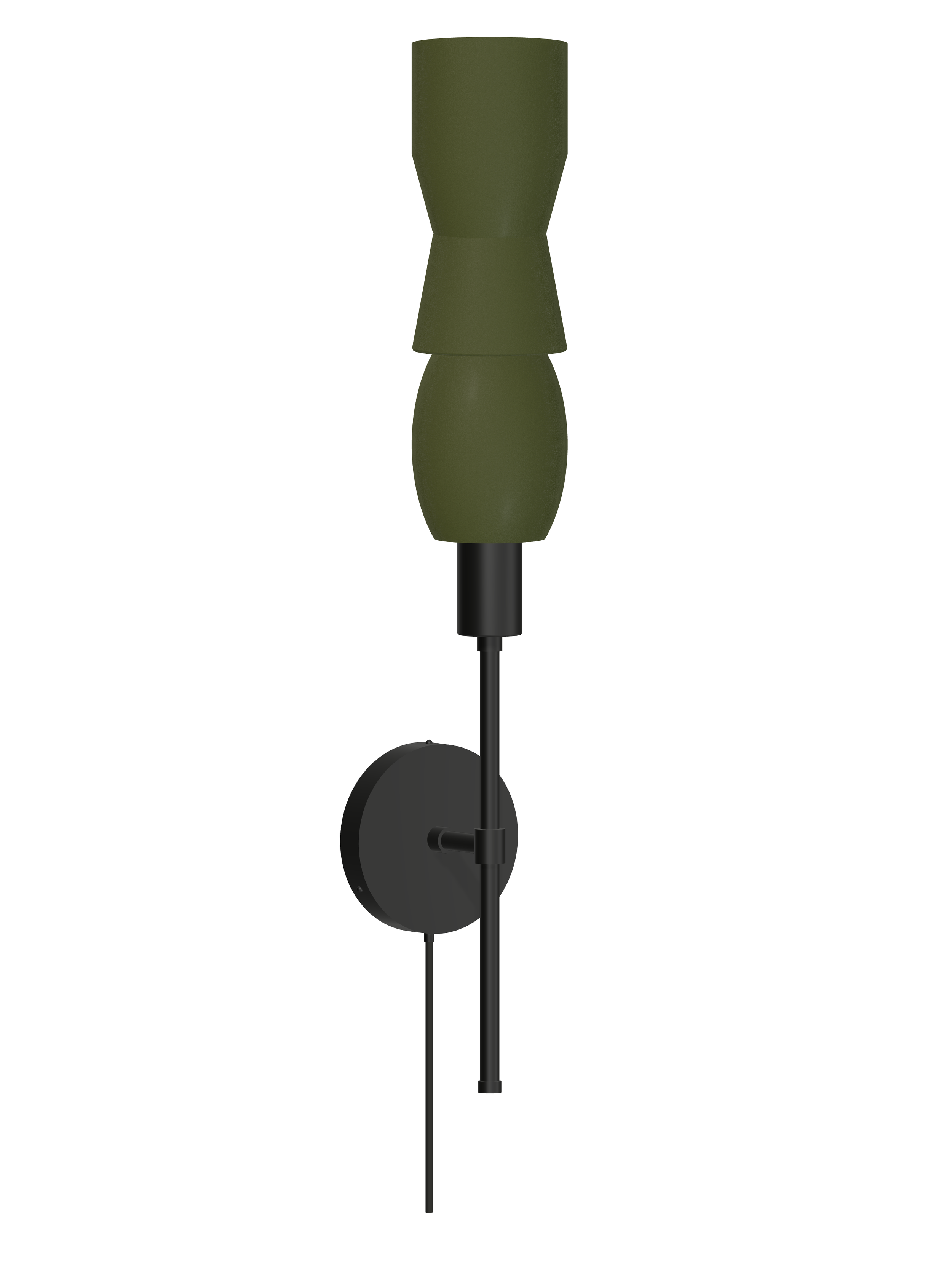 Major Wallflower upright wall sconce with dark green shapes and black hardware; plug-in version, light off.