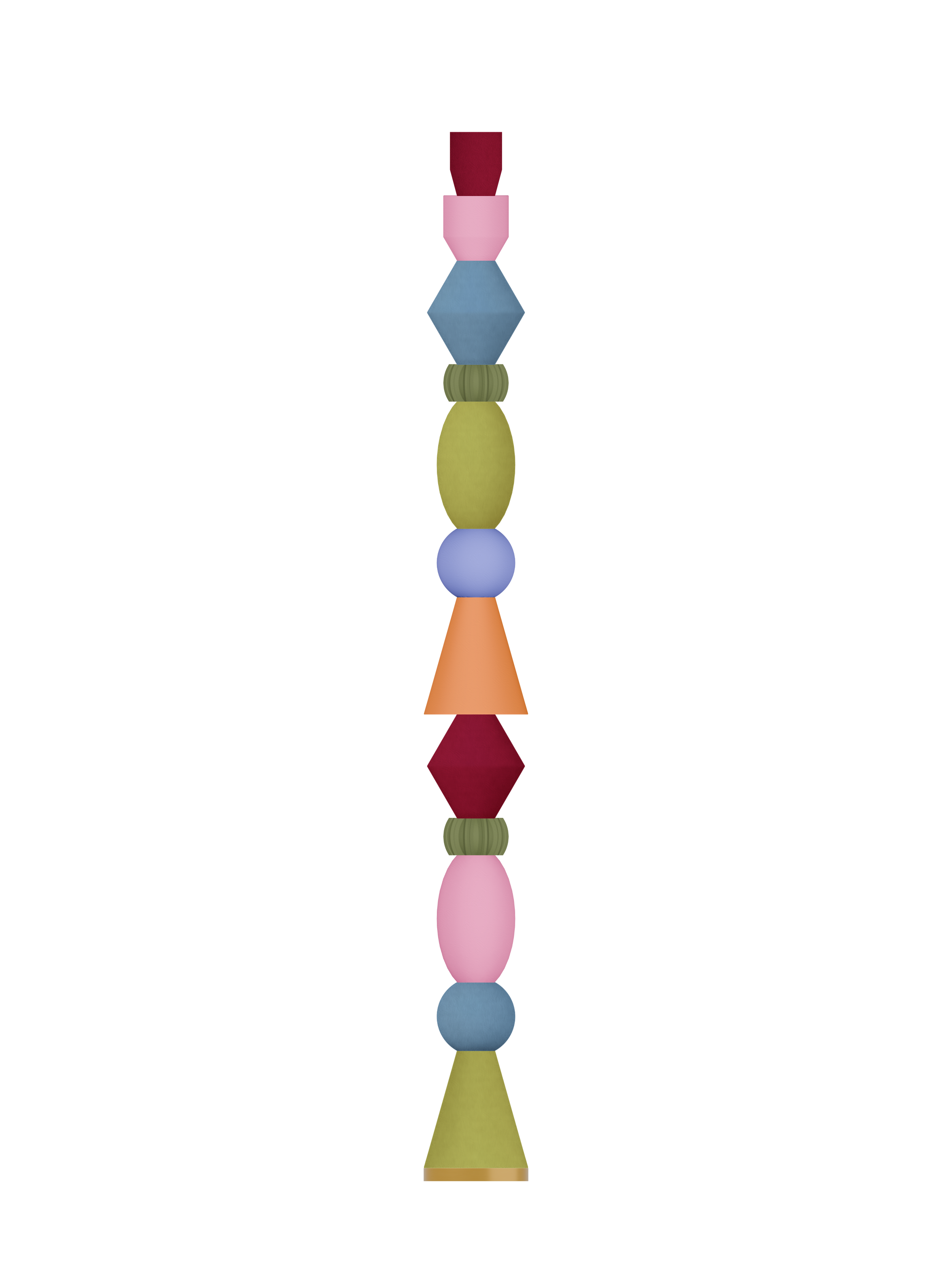 HUSH MONEY MULTI in Monk ×2 + Twill ×2 + Sakura Pink ×2 + Dark Green ×2 + Cordovan ×2 + Orange ×1 + Lila Purple ×1 column lamp, light off on white background
