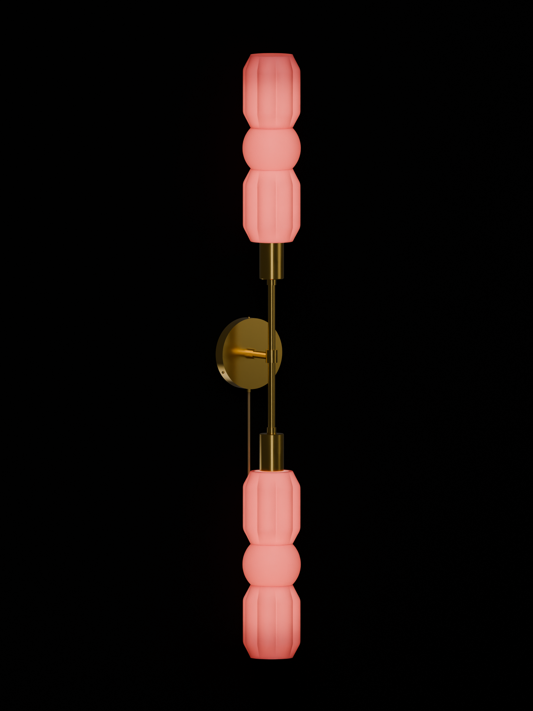 Elaine Plus One in Sakura Pink with brass hardware, plug-in, light on.