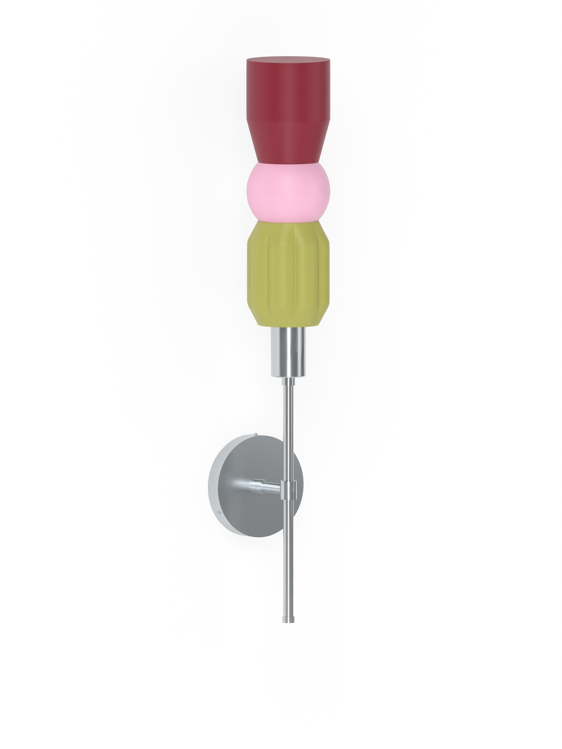 Benny Wallflower in French Monk, Sakura Pink and Cordovan with nickel hardware, hardwired, light off.