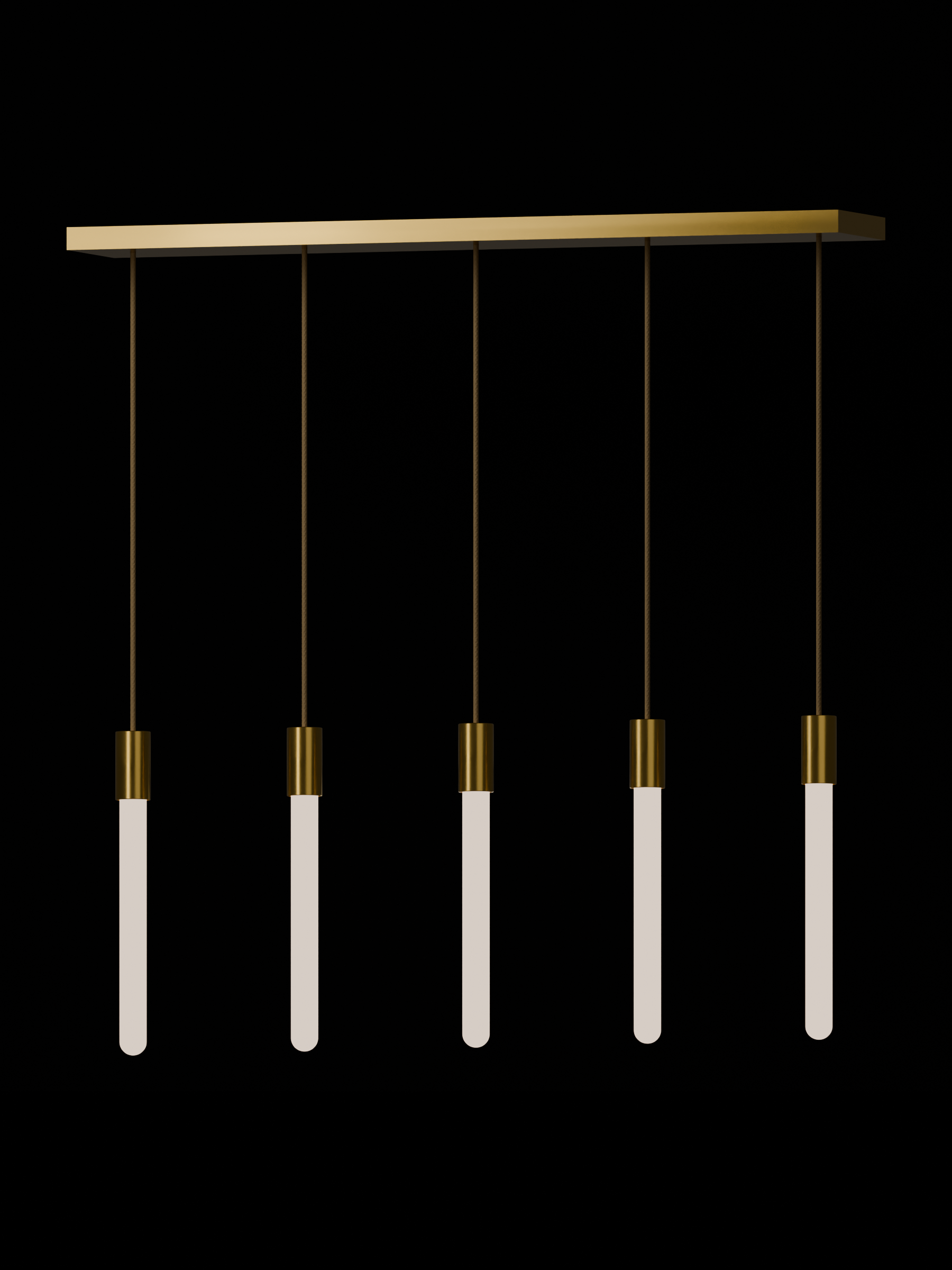 Custom Runway 5 with brass hardware and opal bulbs, before adding custom shapes, hardwired, light on.
