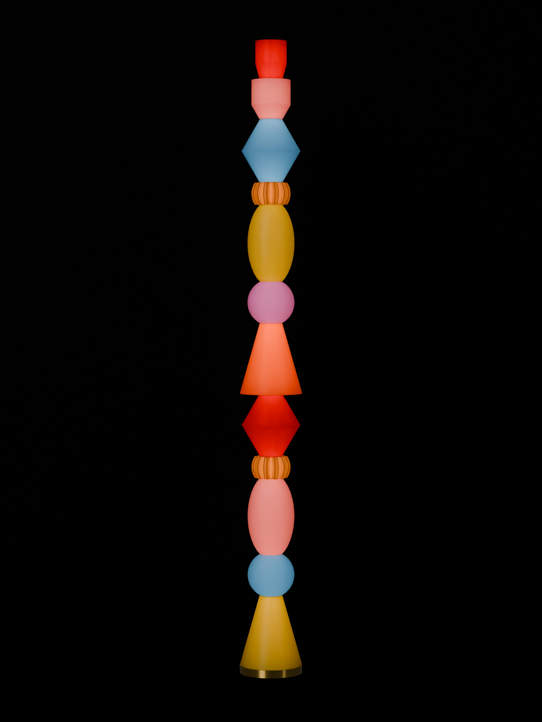 Hush Money Totem in multiple colors on a brass disc base, plug-in, light on.