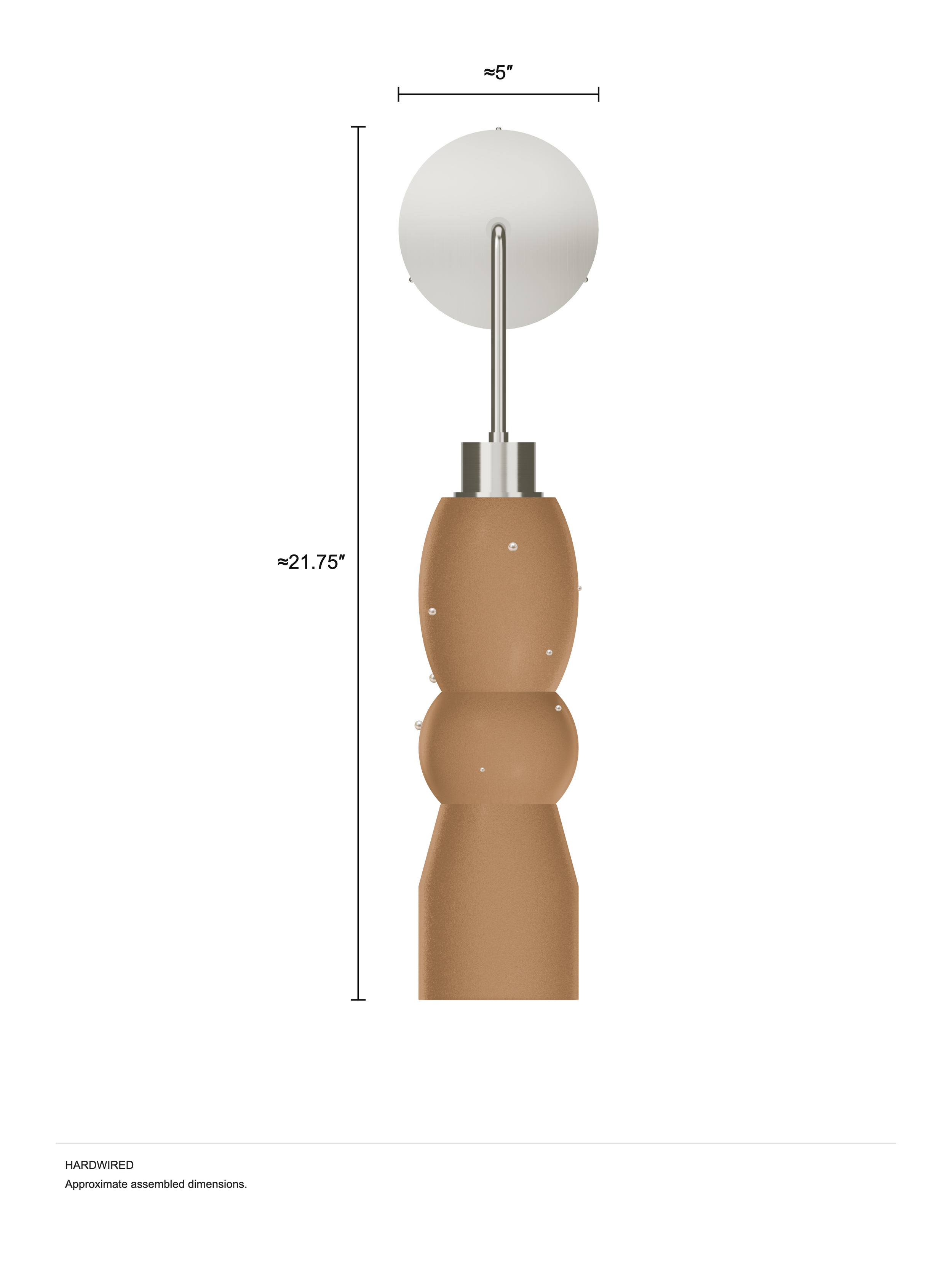 Scar Drop Out in Frosted Brown with Pearls and nickel hardware, Hardwired, dimension drawing