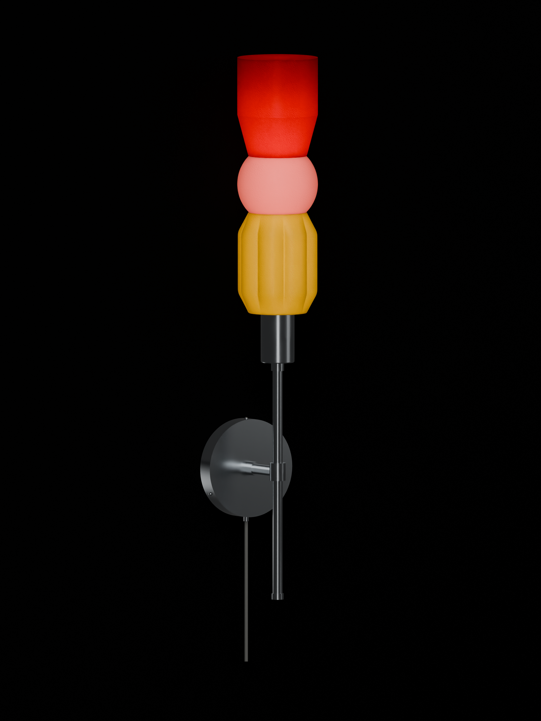 Benny Wallflower in French Monk, Sakura Pink and Cordovan with nickel hardware, plug-in, light on.