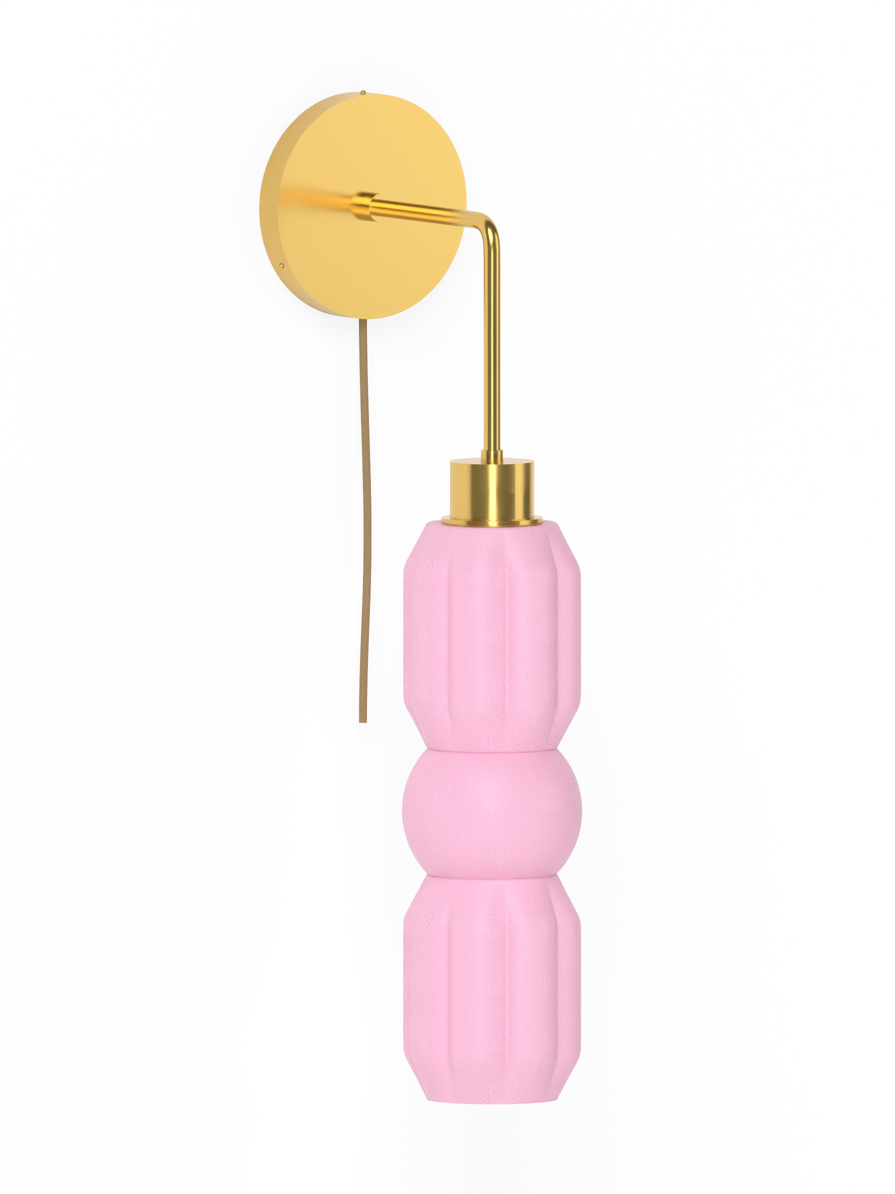 Elaine Drop Out in Sakura Pink with brass hardware, plug-in, light off.