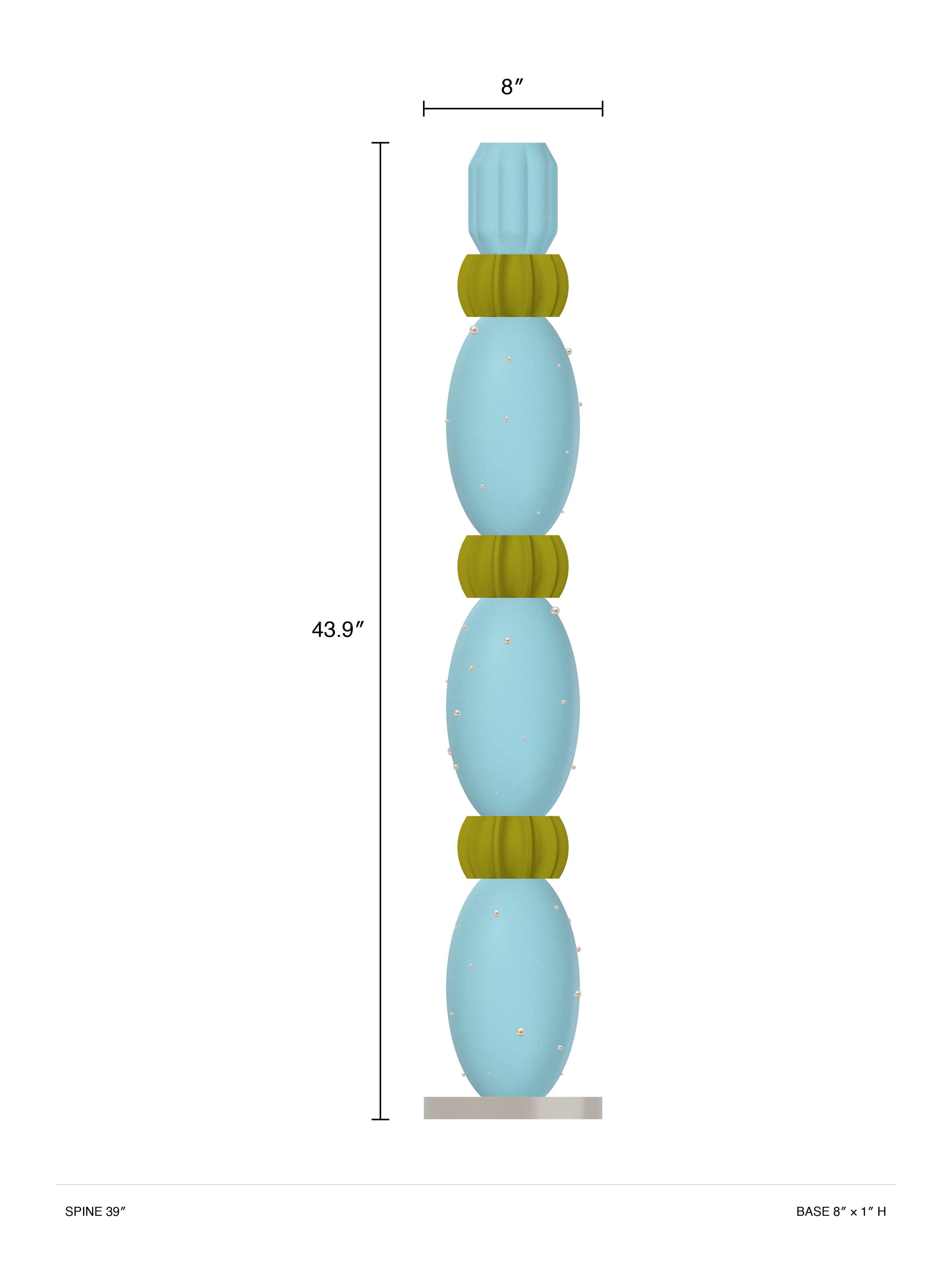 Dimension drawing of the MIKA Totem lamp on a nickel disc base