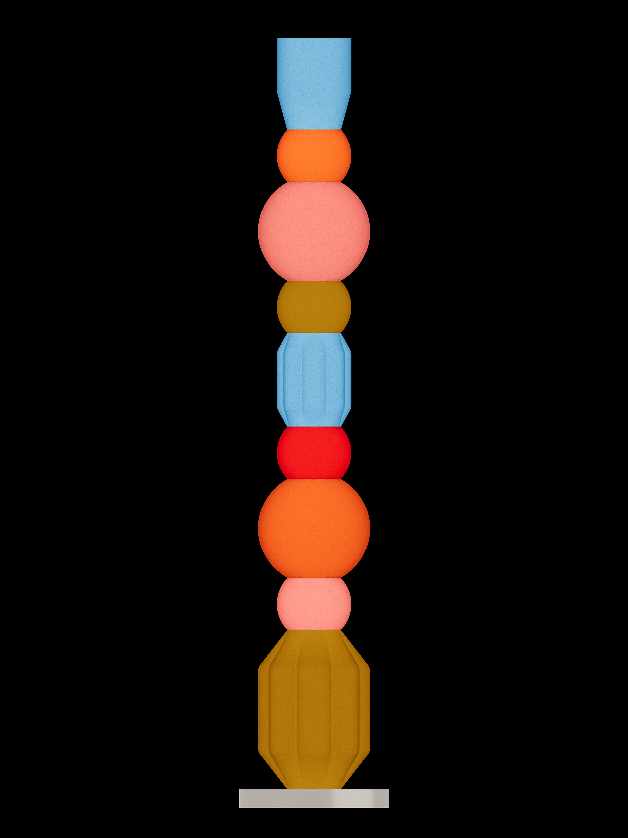 Benny Totem 39 stacked Totem lamp with illuminated multicolor shapes and nickel hardware; plug-in version.