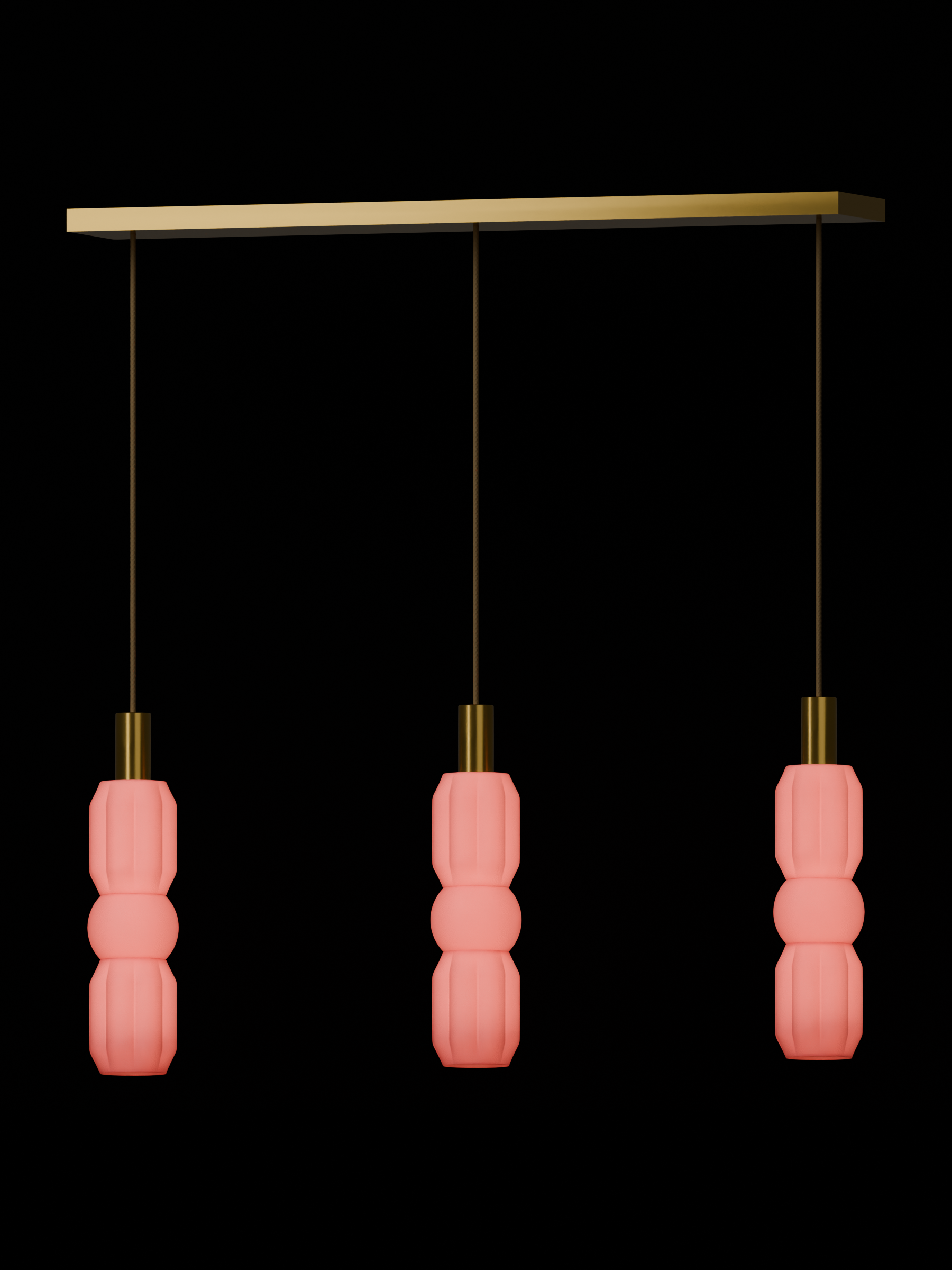 Elaine Runway 3 in Sakura Pink with brass hardware, hardwired, light on.