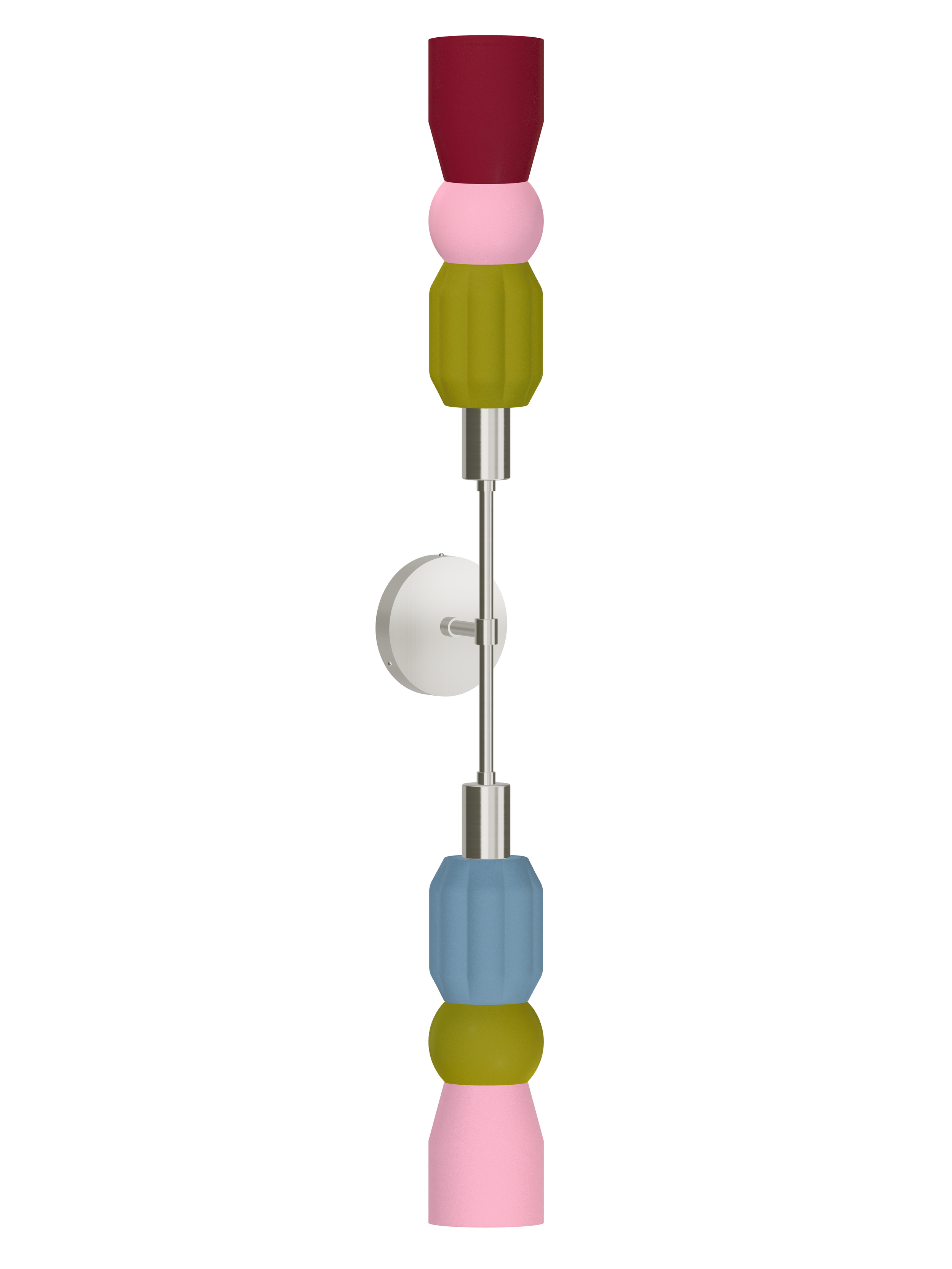 Benny Plus One double-ended wall sconce with multicolor shapes and nickel hardware; hardwired version, light off.