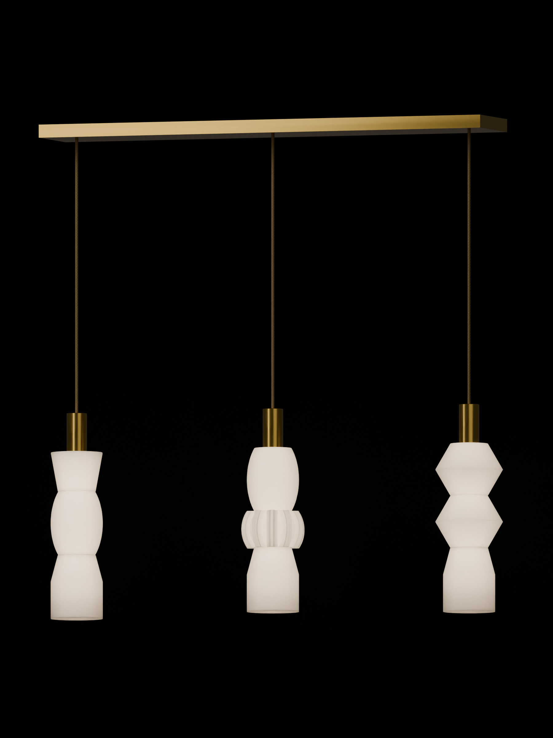 Cord Runway 3 in Linen with brass hardware, hardwired, light on.